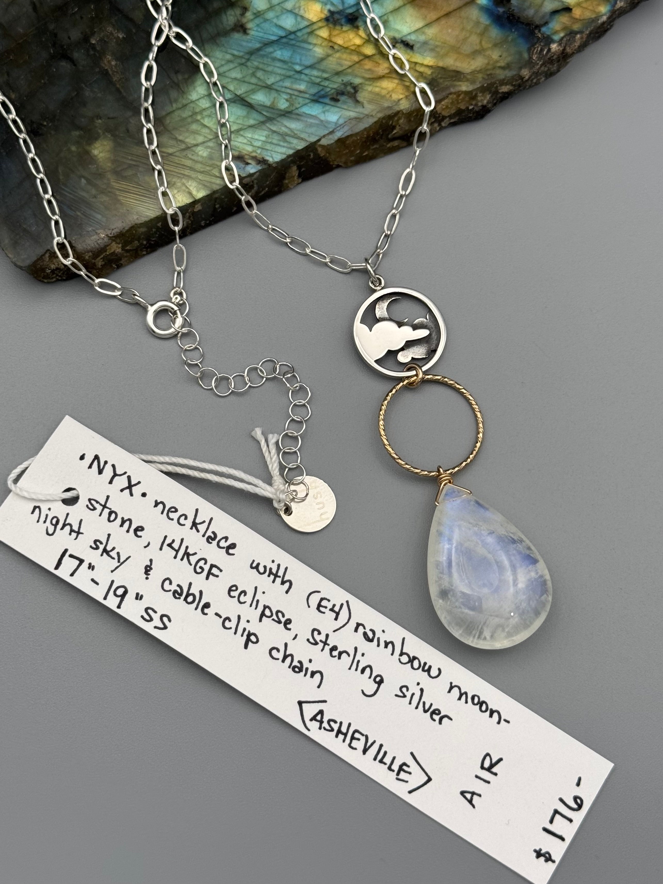 •NYX• rainbow moonstone + mixed metal necklace (17"-19" long)