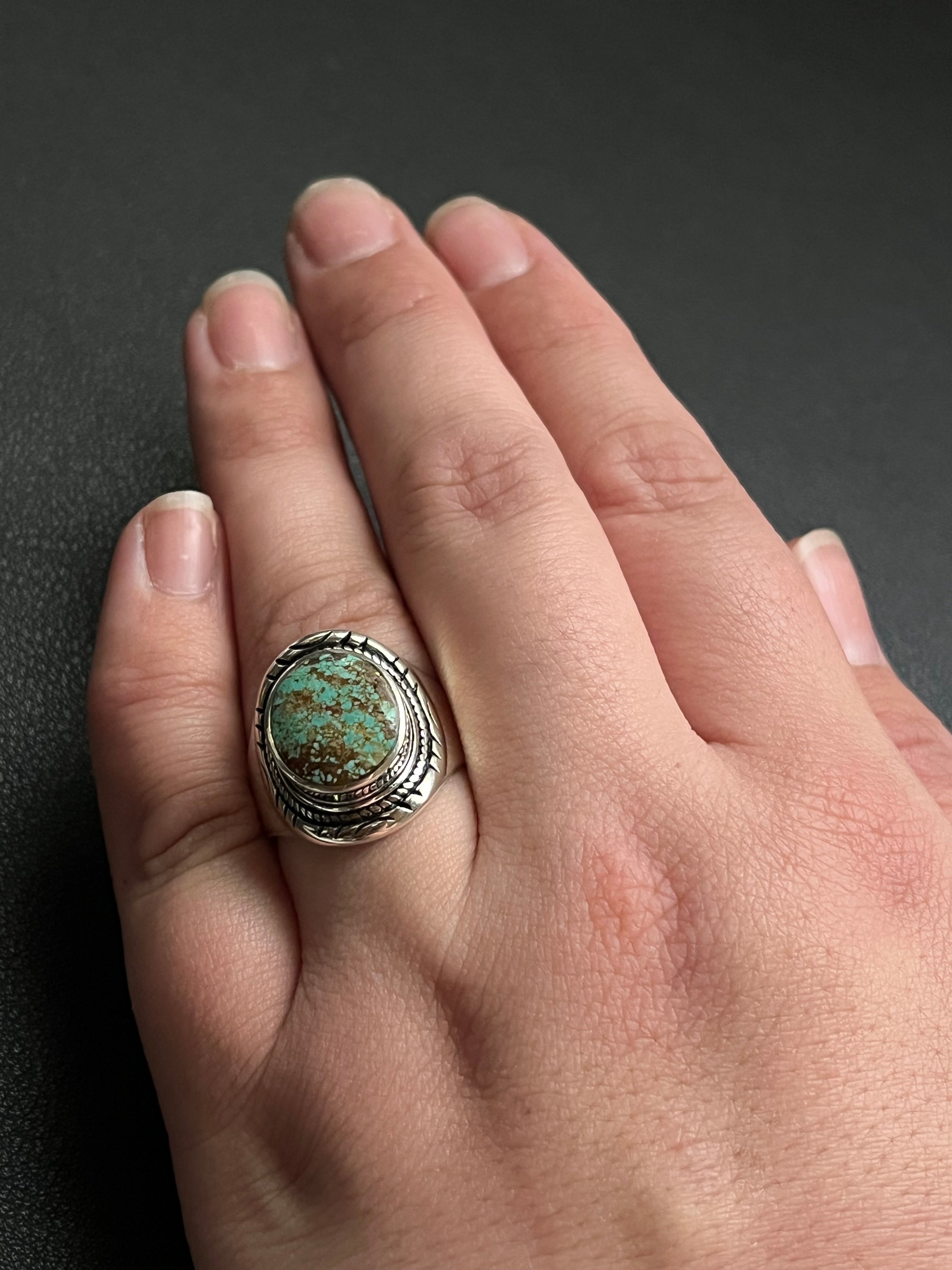 •#8 NEVADA TURQUOISE• Navajo silver ring (size 8.5)