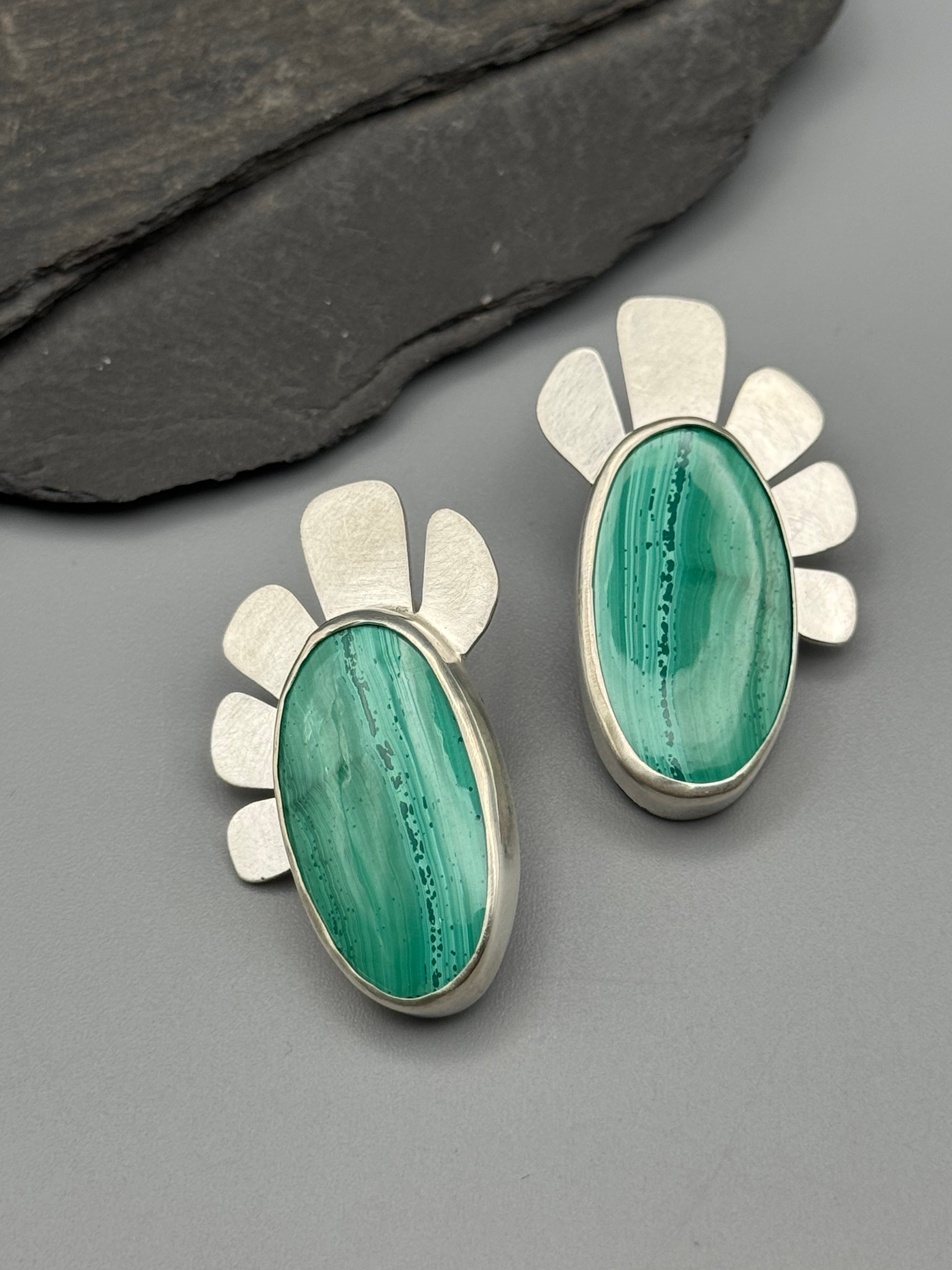 •PETALS• malachite + silver post earrings