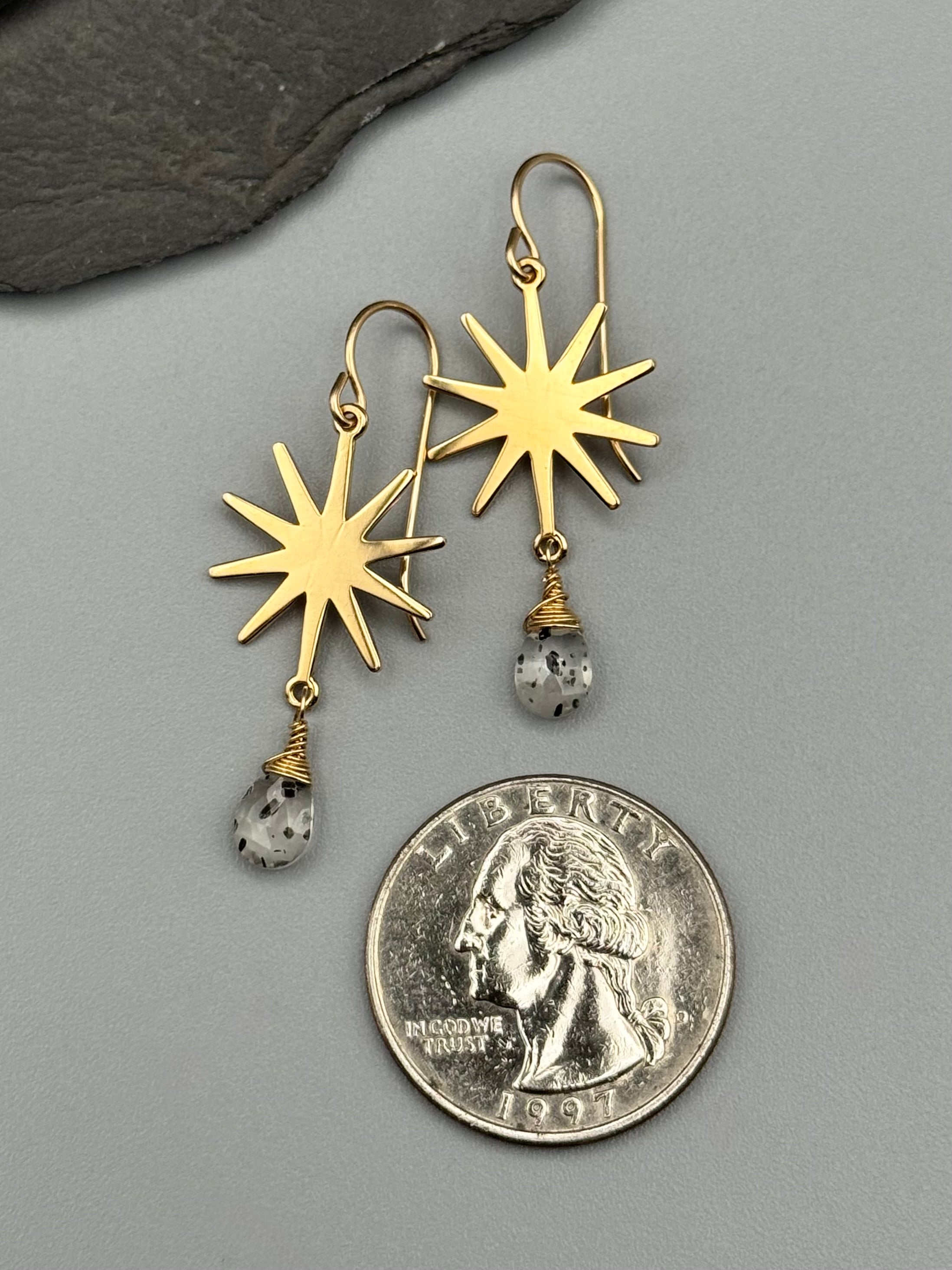•STARBURST• tourmalinated quartz + gold earrings