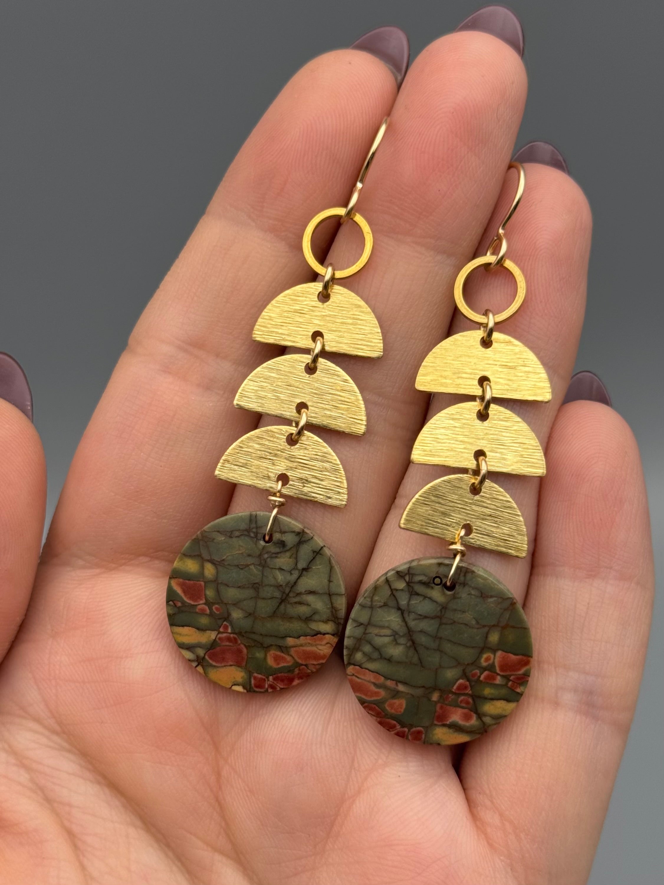 •MOON STACK• red creek jasper + gold earrings