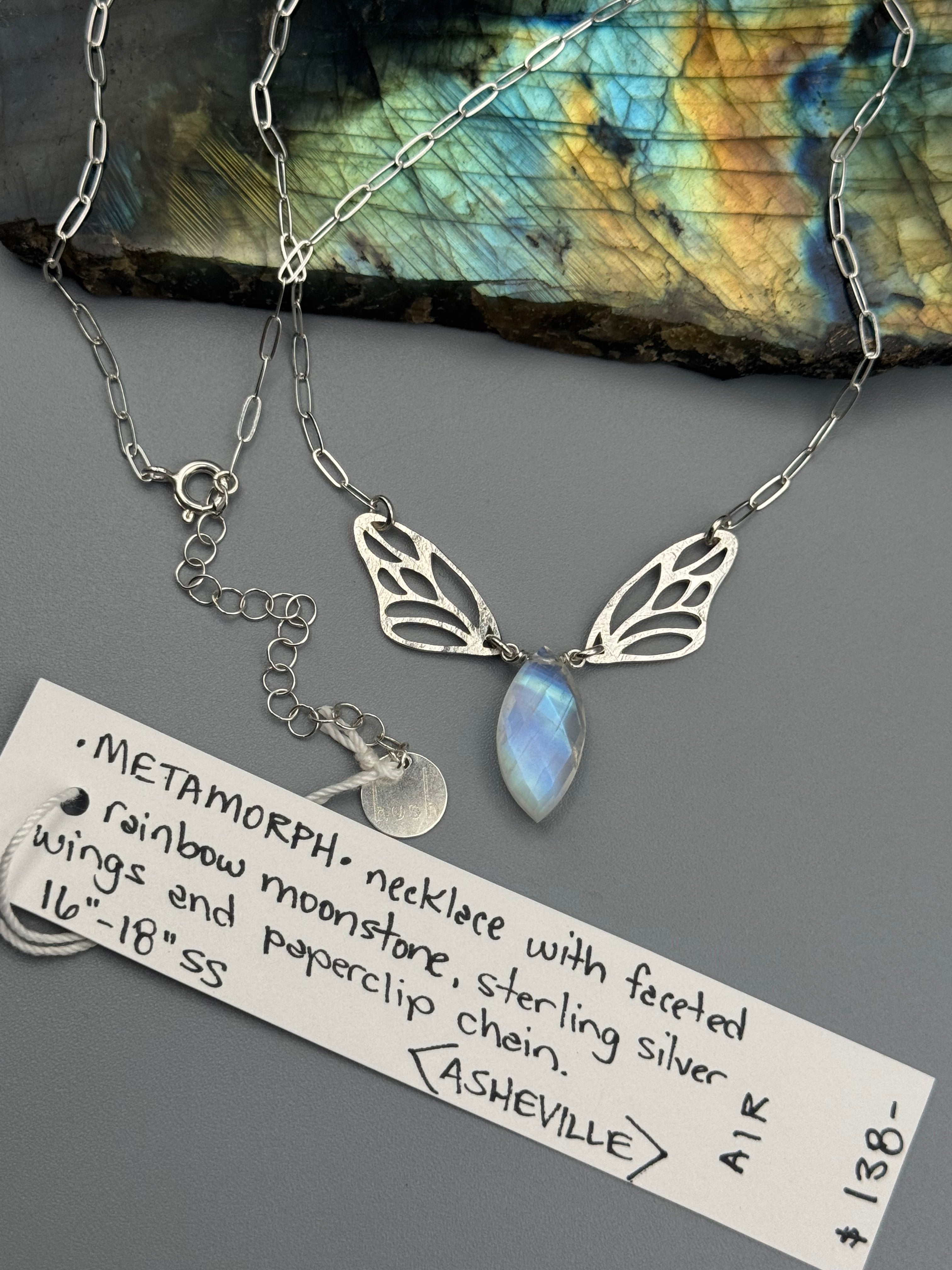 •METAMORPH• faceted rainbow moonstone + silver necklace (16"-18" long)
