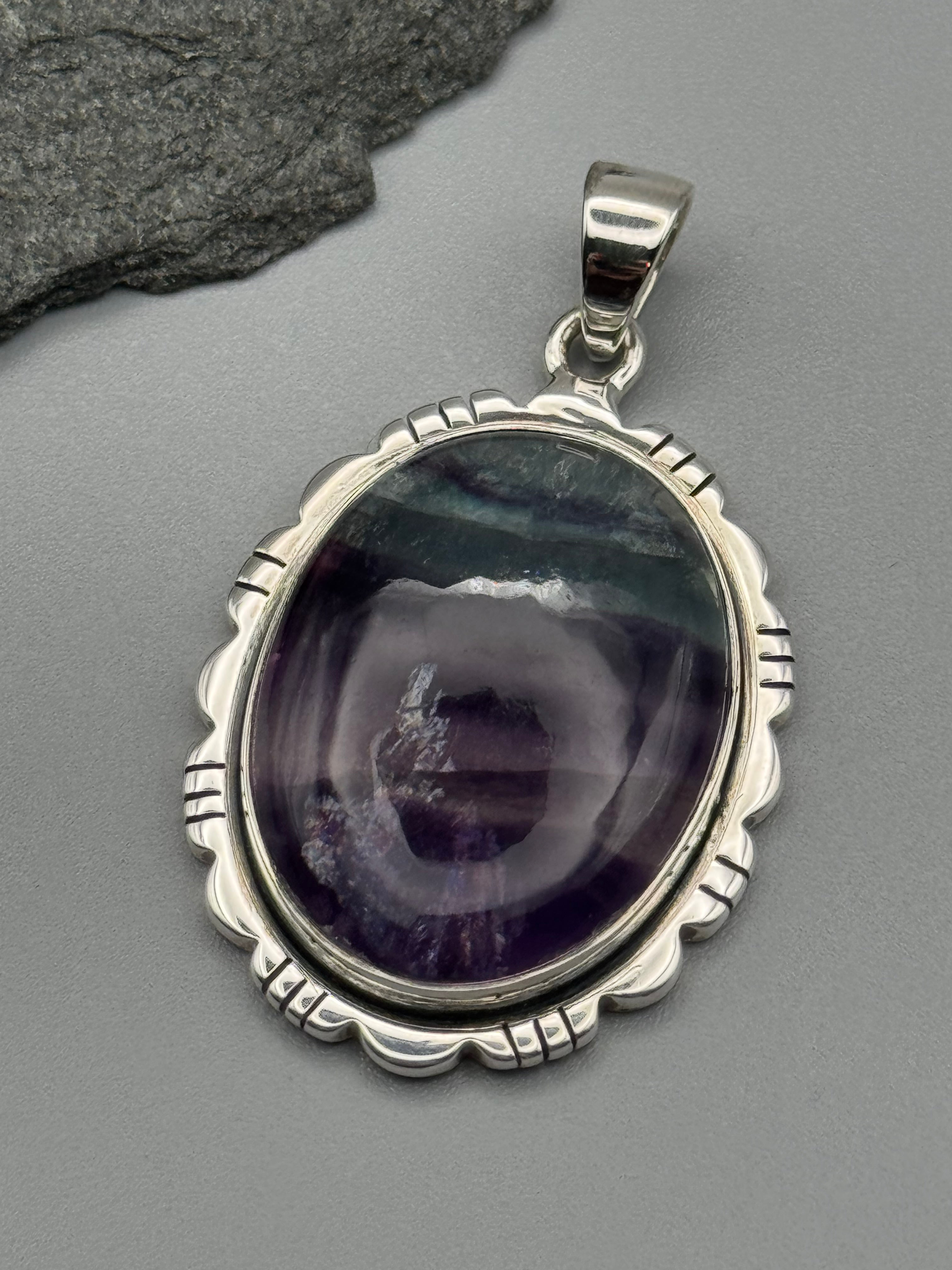 •FLUORITE - OVAL FRAME 2• sterling silver pendant