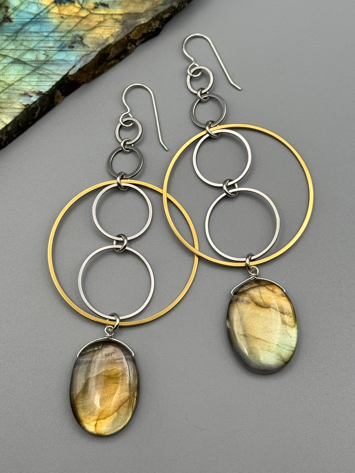 •ATARAXIA• golden labradorite + mixed metal earrings