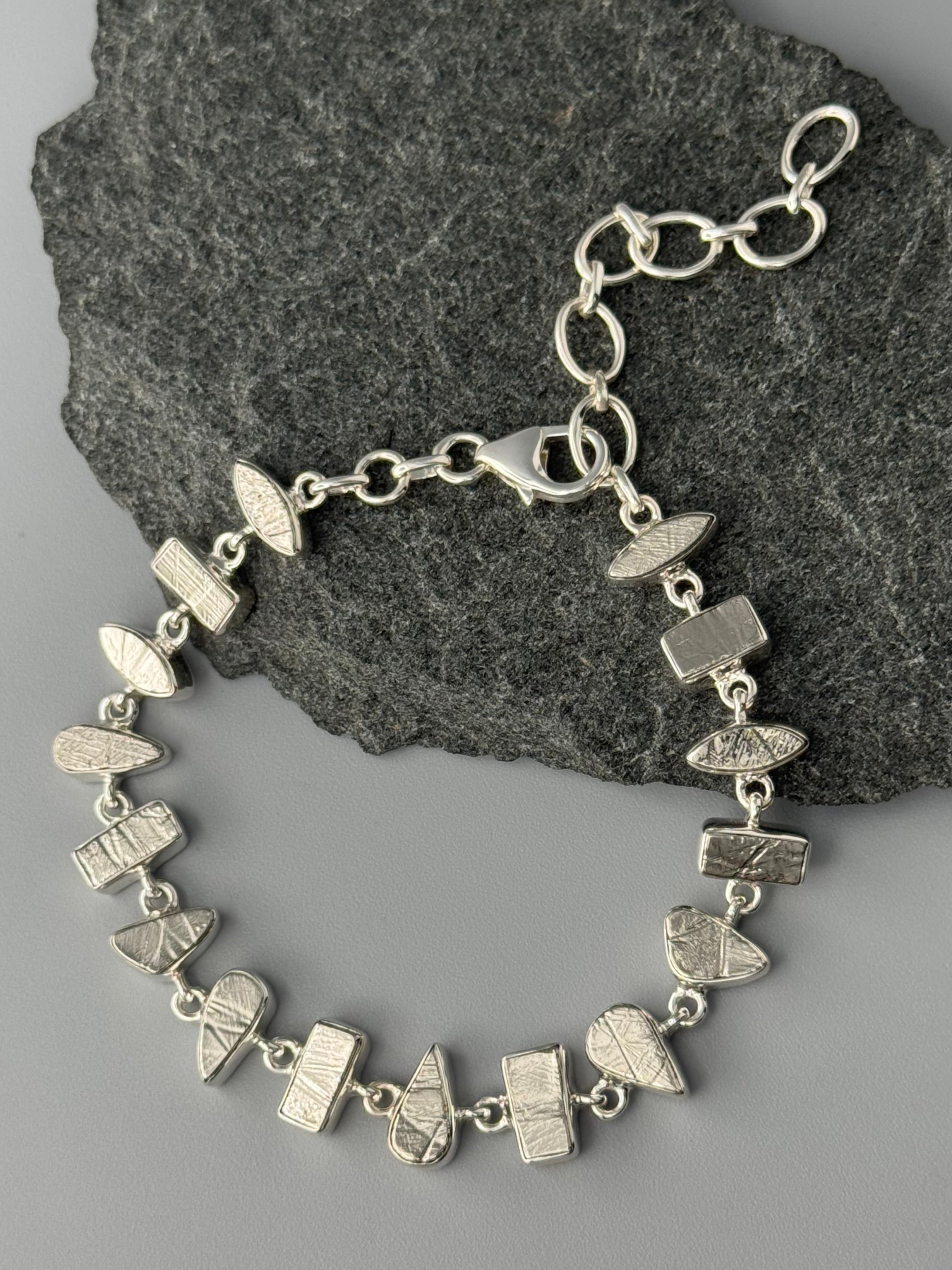 •METEORITE - GEO MIX - 1• linked silver bracelet (7.25" - 9")