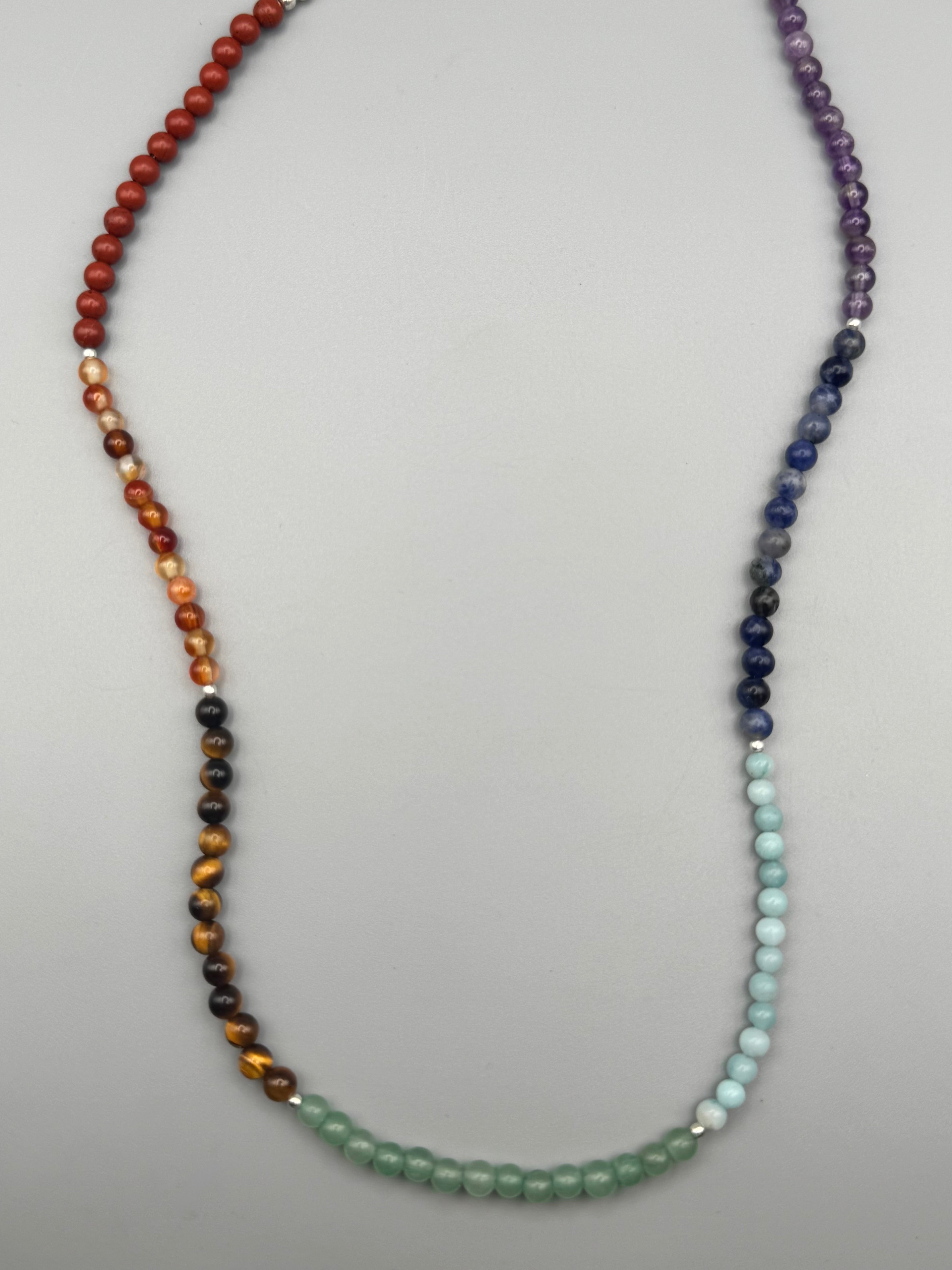 •MULTI-STONE STRAND• silver beaded necklace (25.5" long)