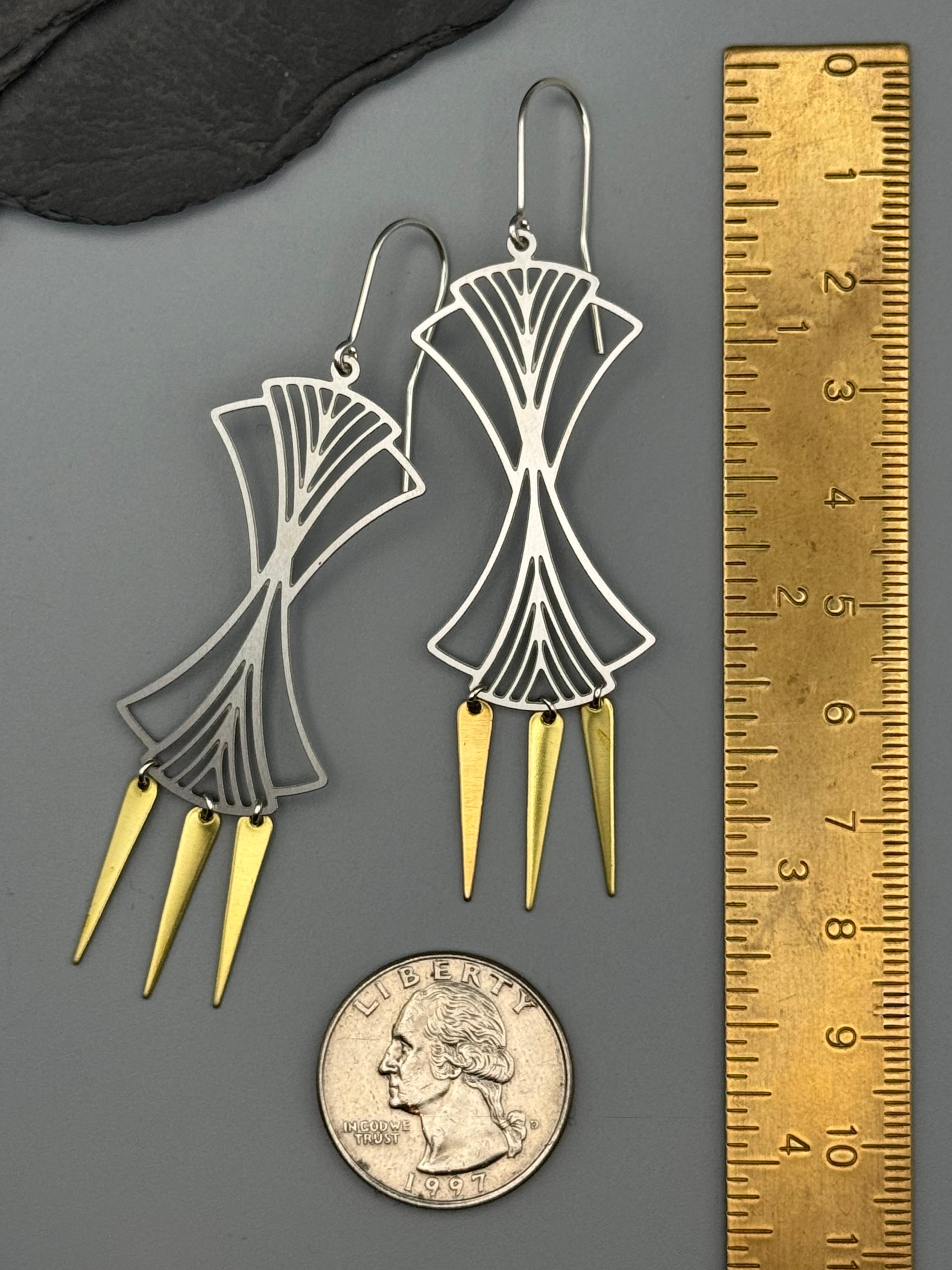 •TIME WARP• mixed metal dangle earrings
