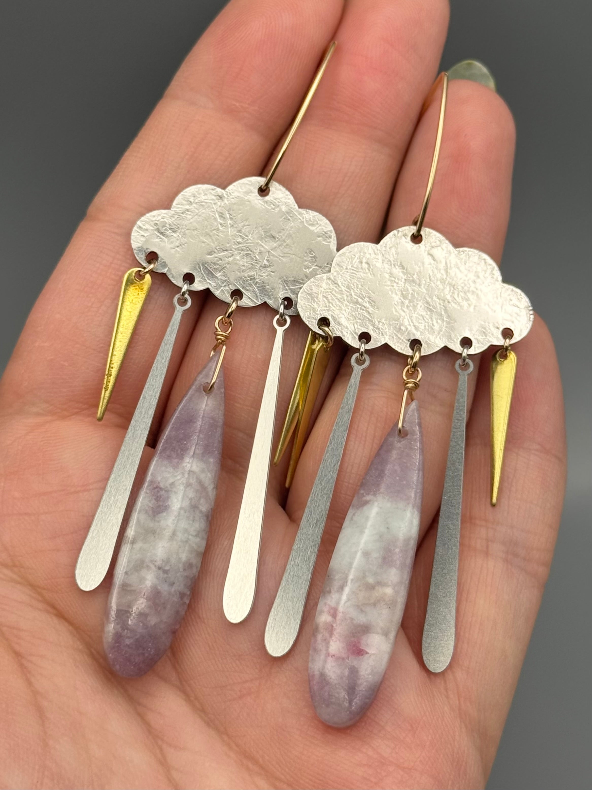•DUSK STORM• tourmaline in lepidolite + mixed metal earrings