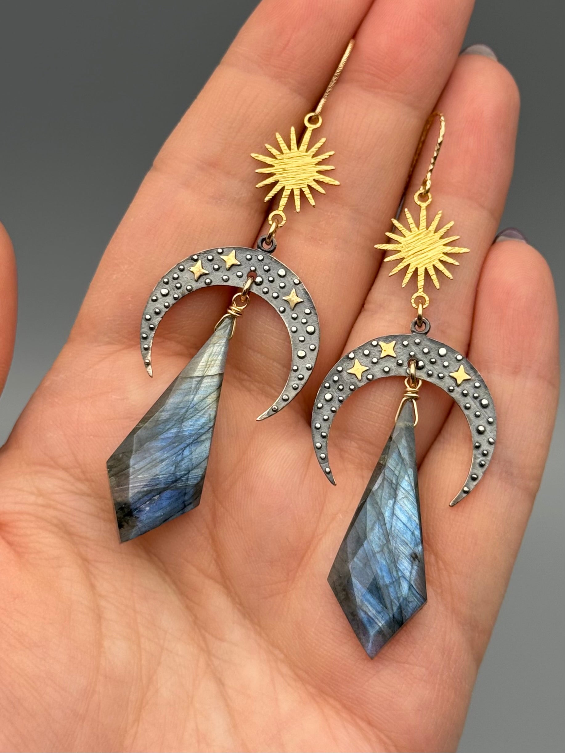 •CELESTIAL ECLIPSE• labradorite + mixed metal earrings