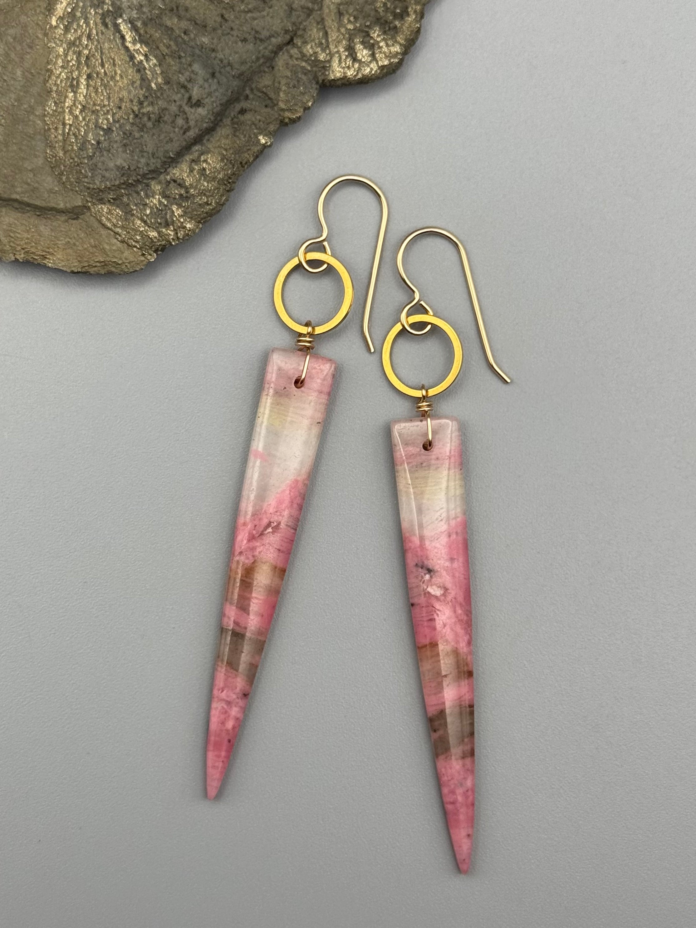 •LUNA• rhodonite in quartz + gold earrings
