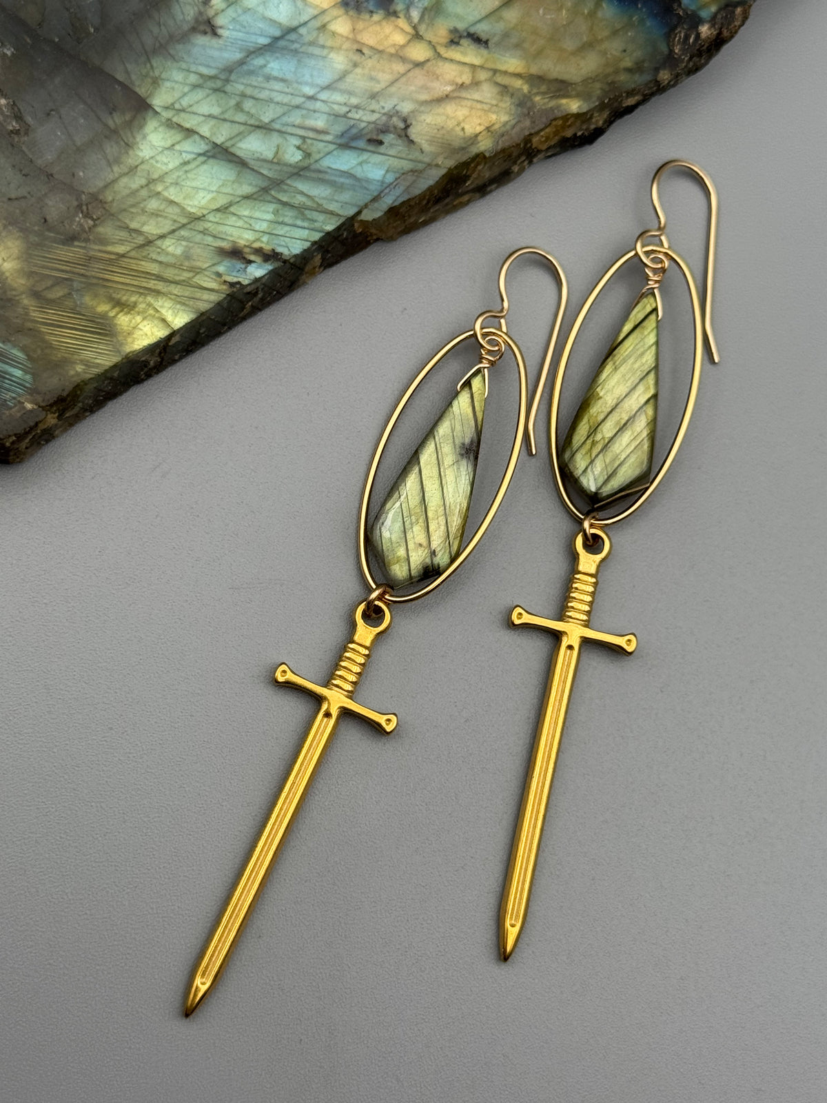•DAMARIS• golden labradorite kite + gold earrings