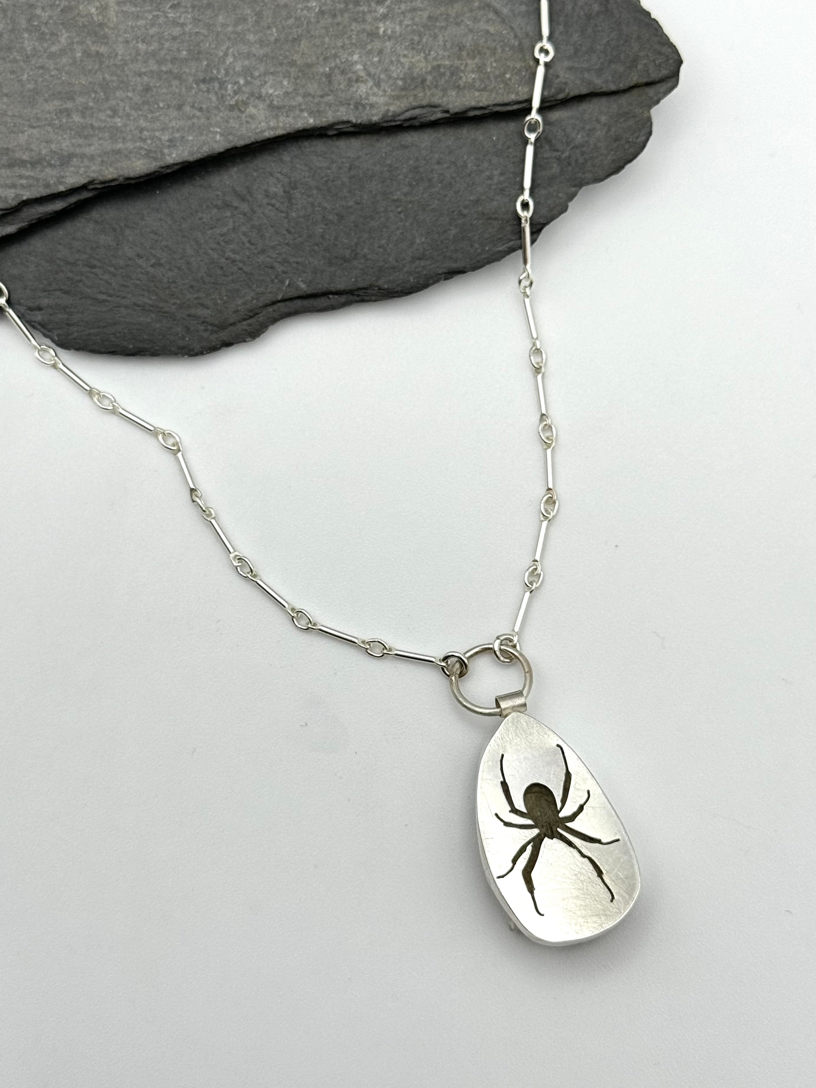 •SPIDER• pyrite + silver necklace (17"-20" long)