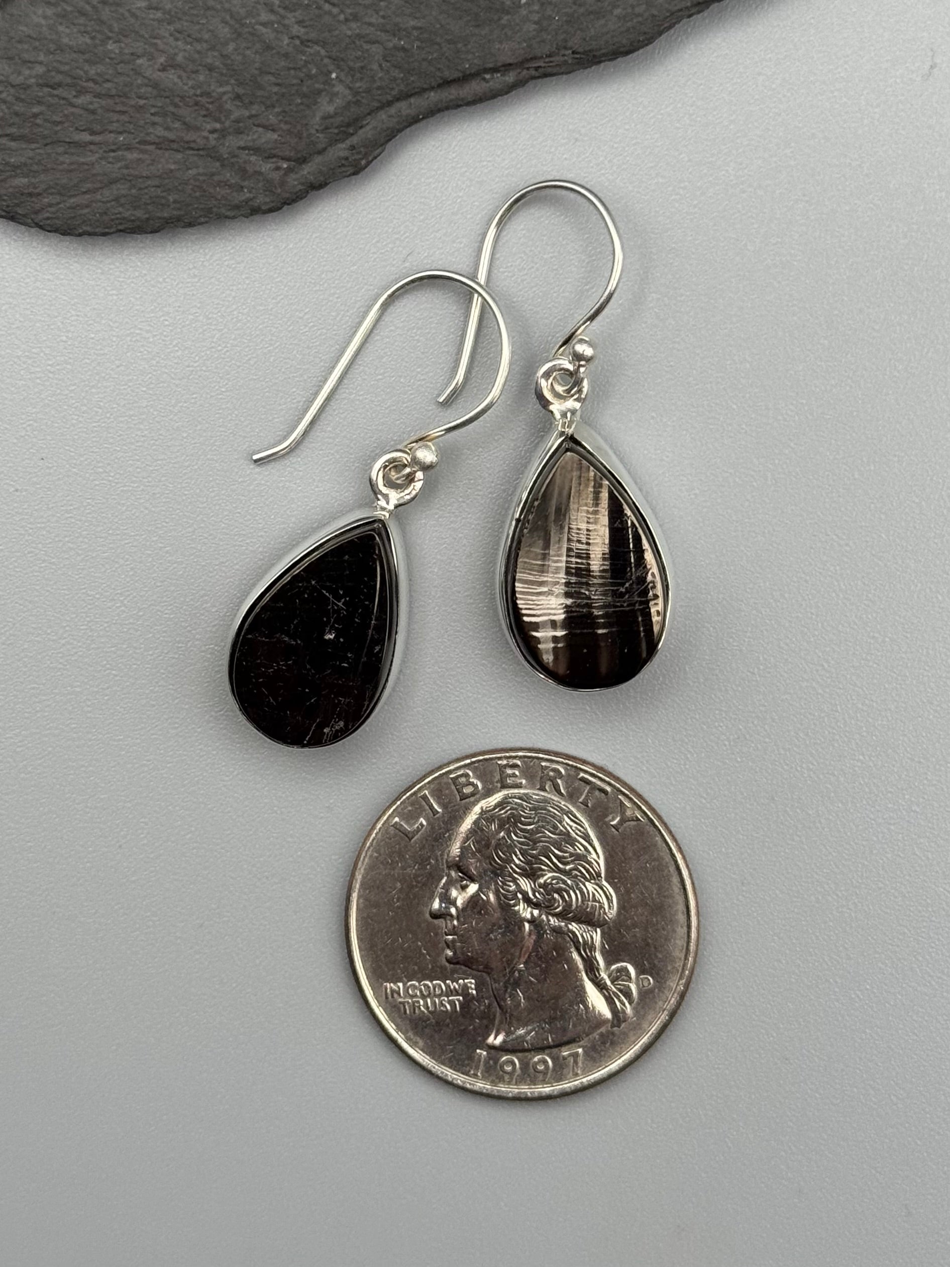 •SIMPLE TEARDROP• shungite + silver dangle earrings
