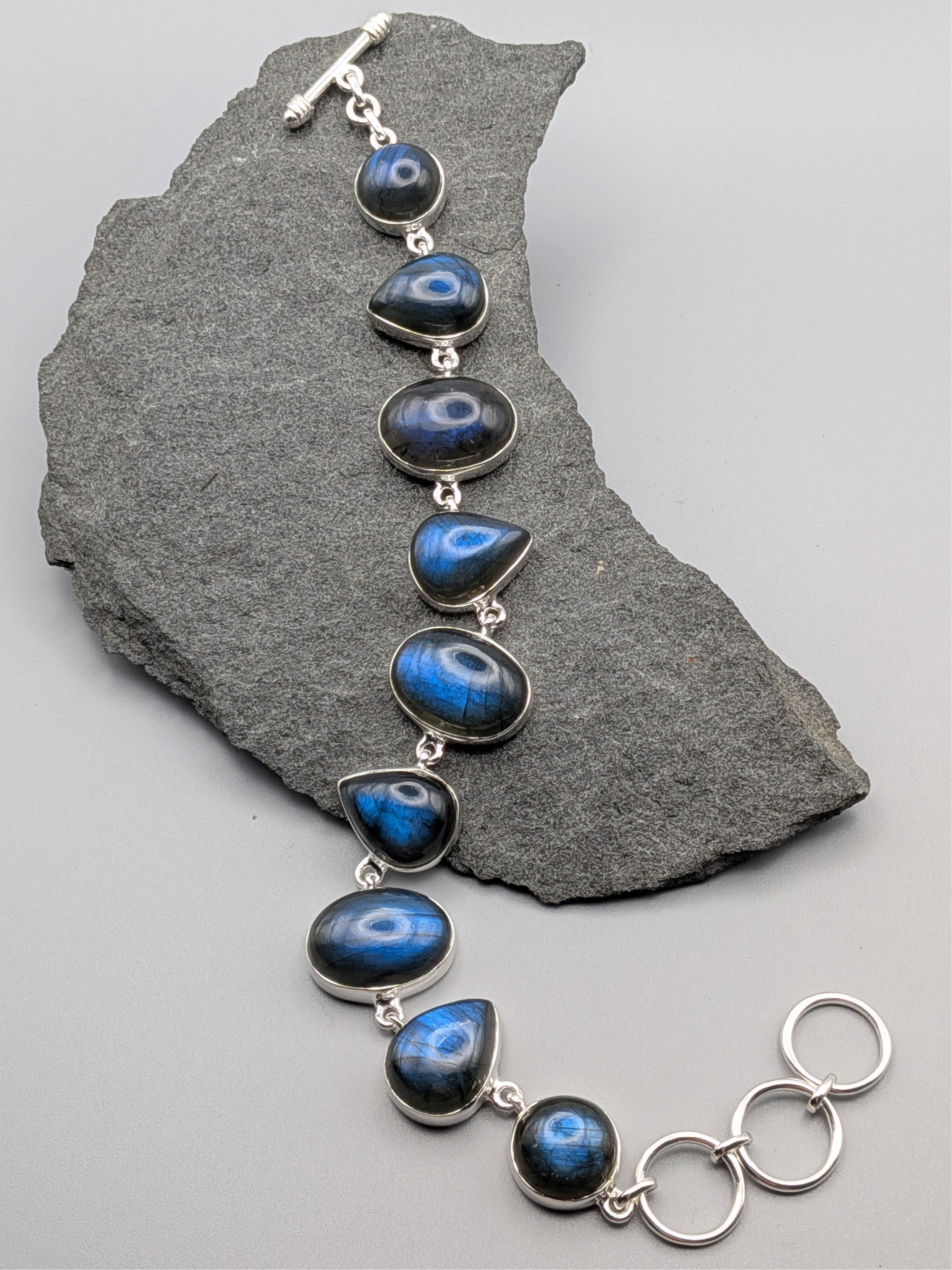•LABRADORITE - GEO MIX LARGE• linked silver bracelet (7.25" - 8.75")