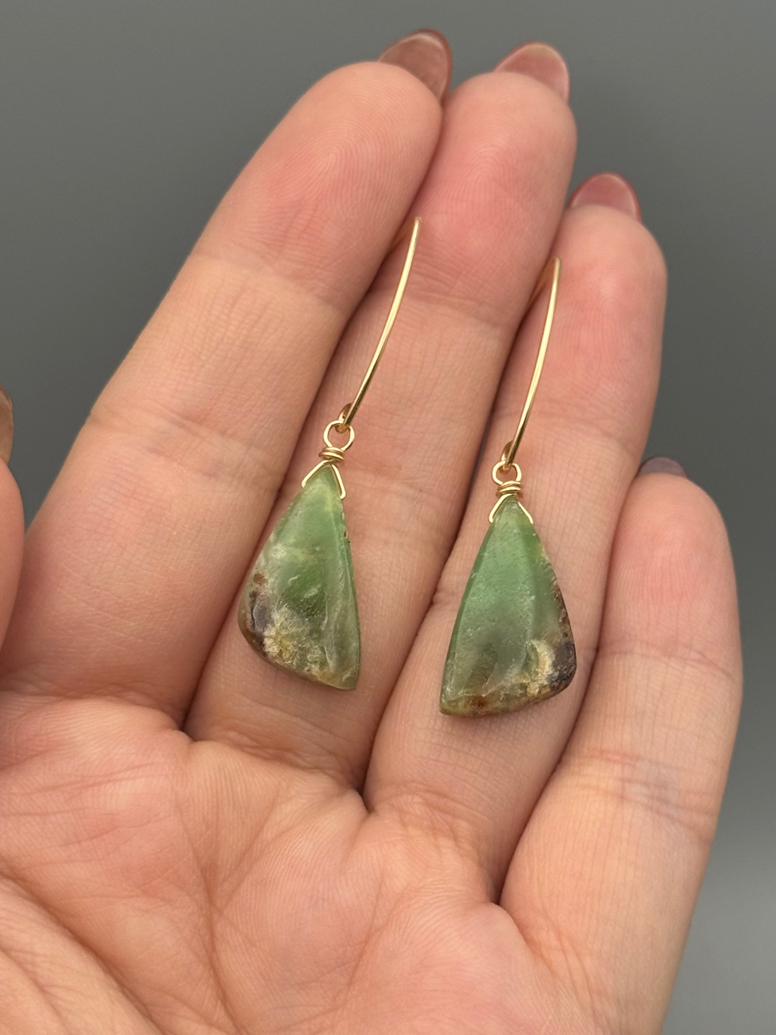 •STRAY• chrysoprase wing + gold earrings