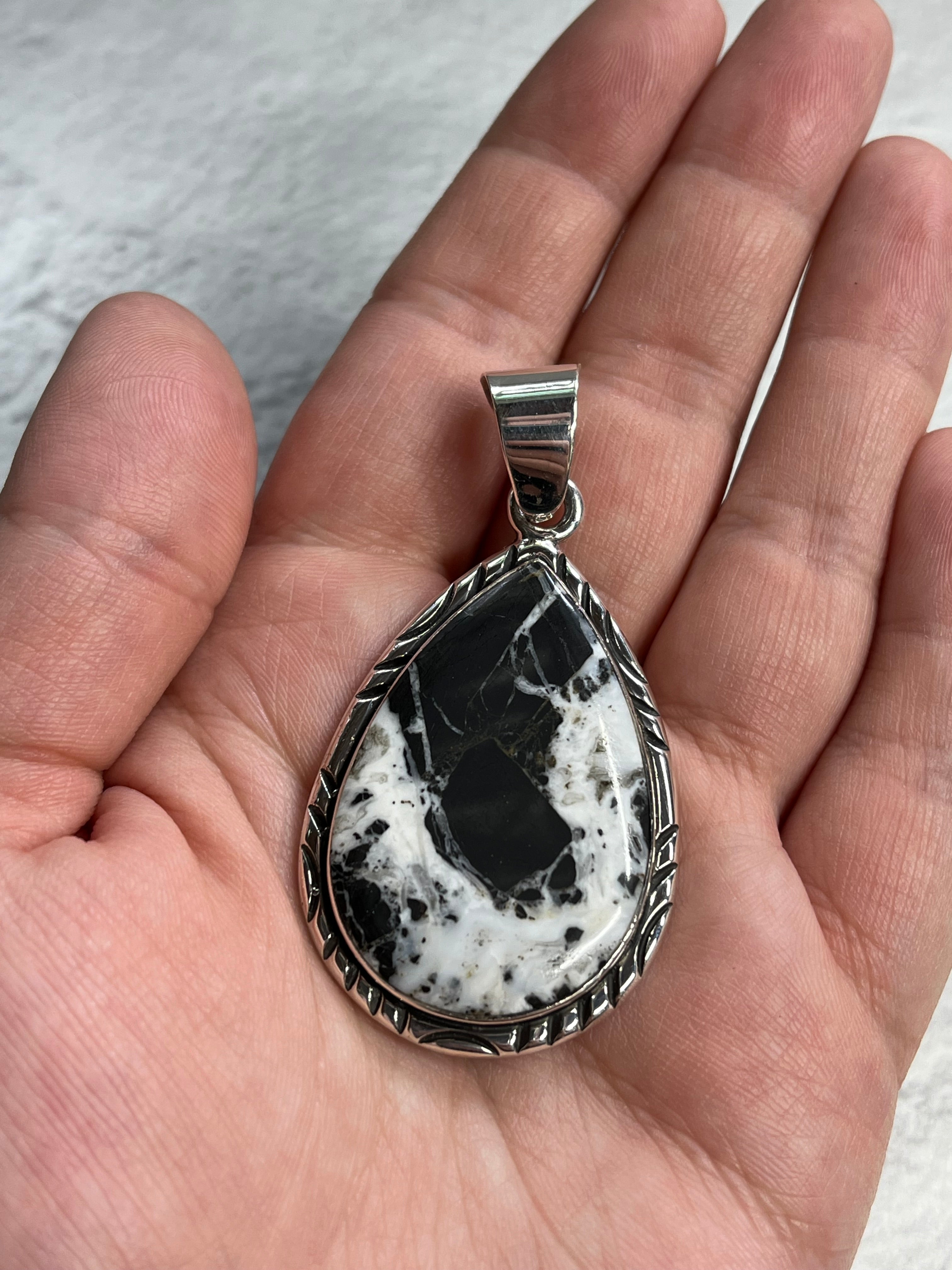 •WHITE BUFFALO TURQUOISE• Navajo silver teardrop pendant