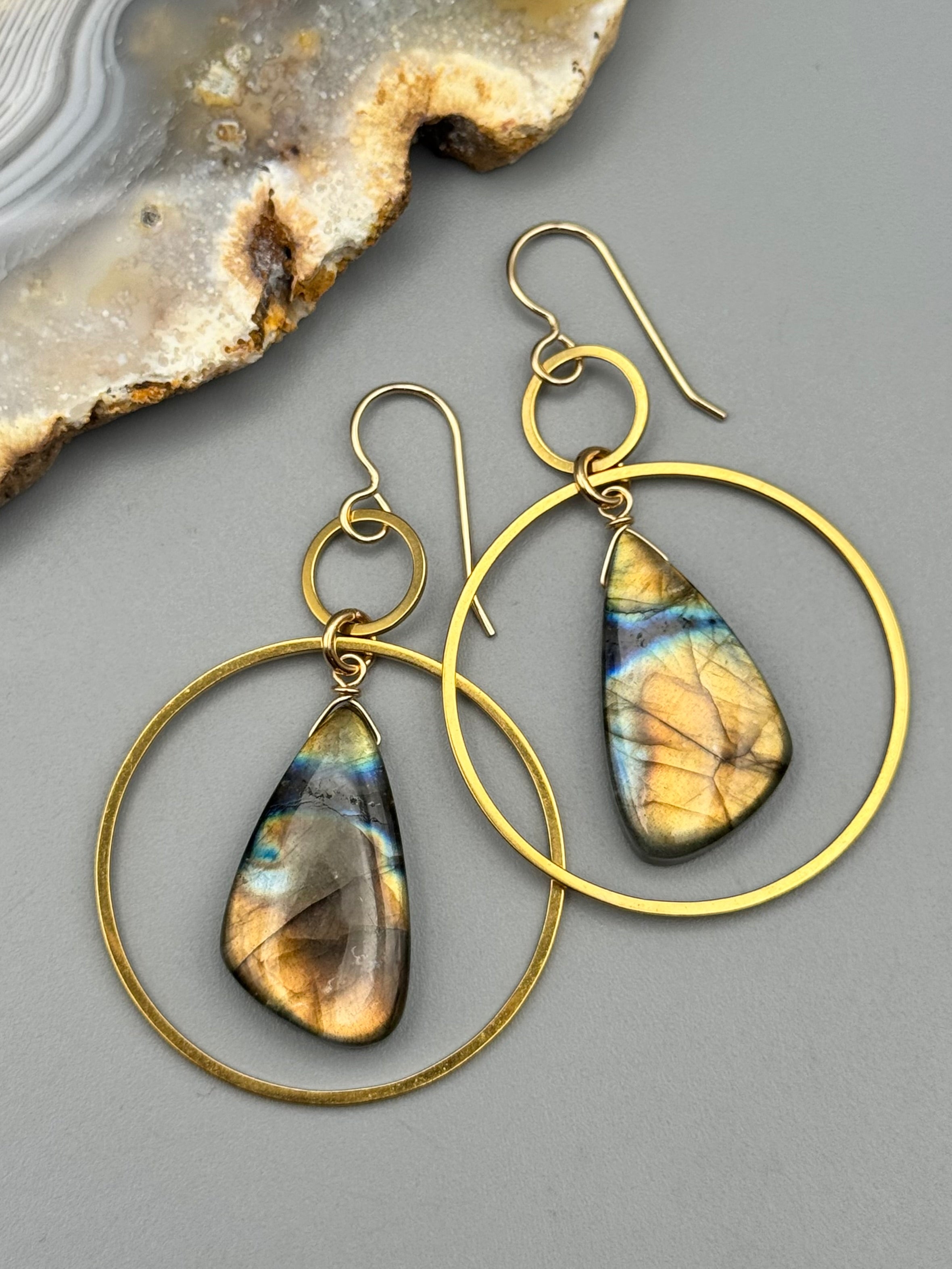 •EQUA-LUNA• golden labradorite wing +gold earrings