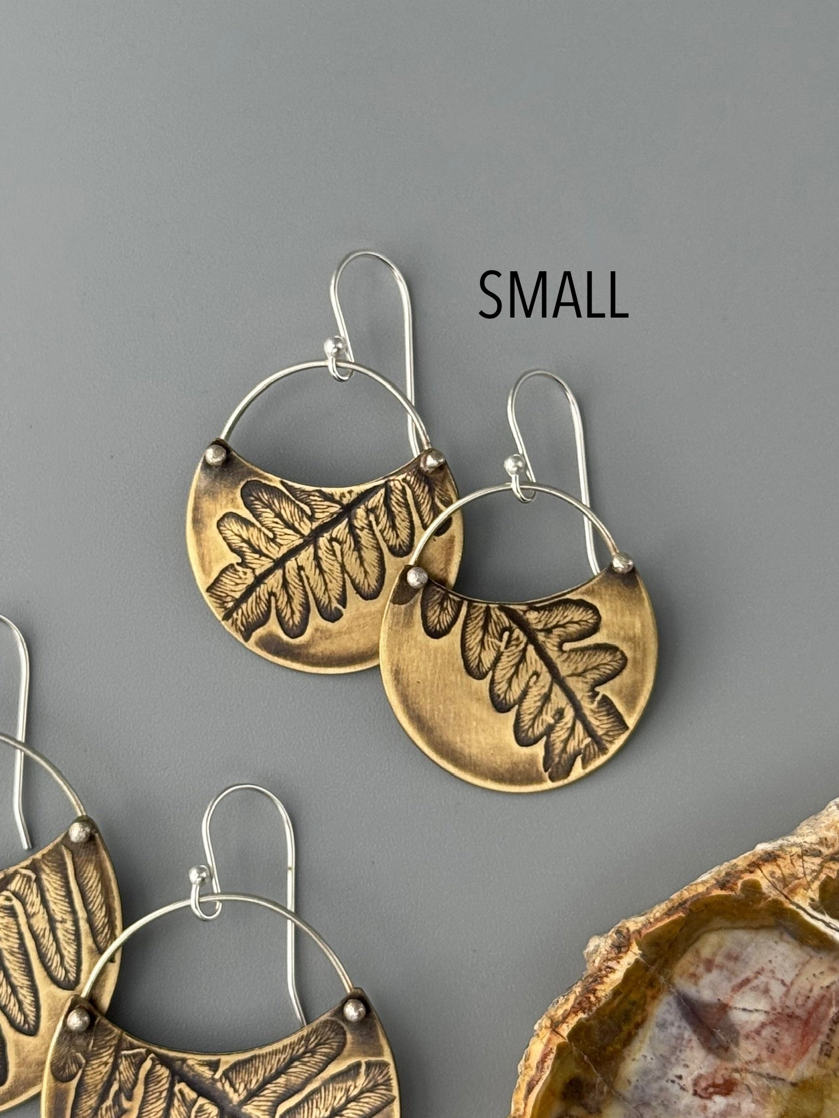 •FERN CRESCENT• mixed metal dangle earrings