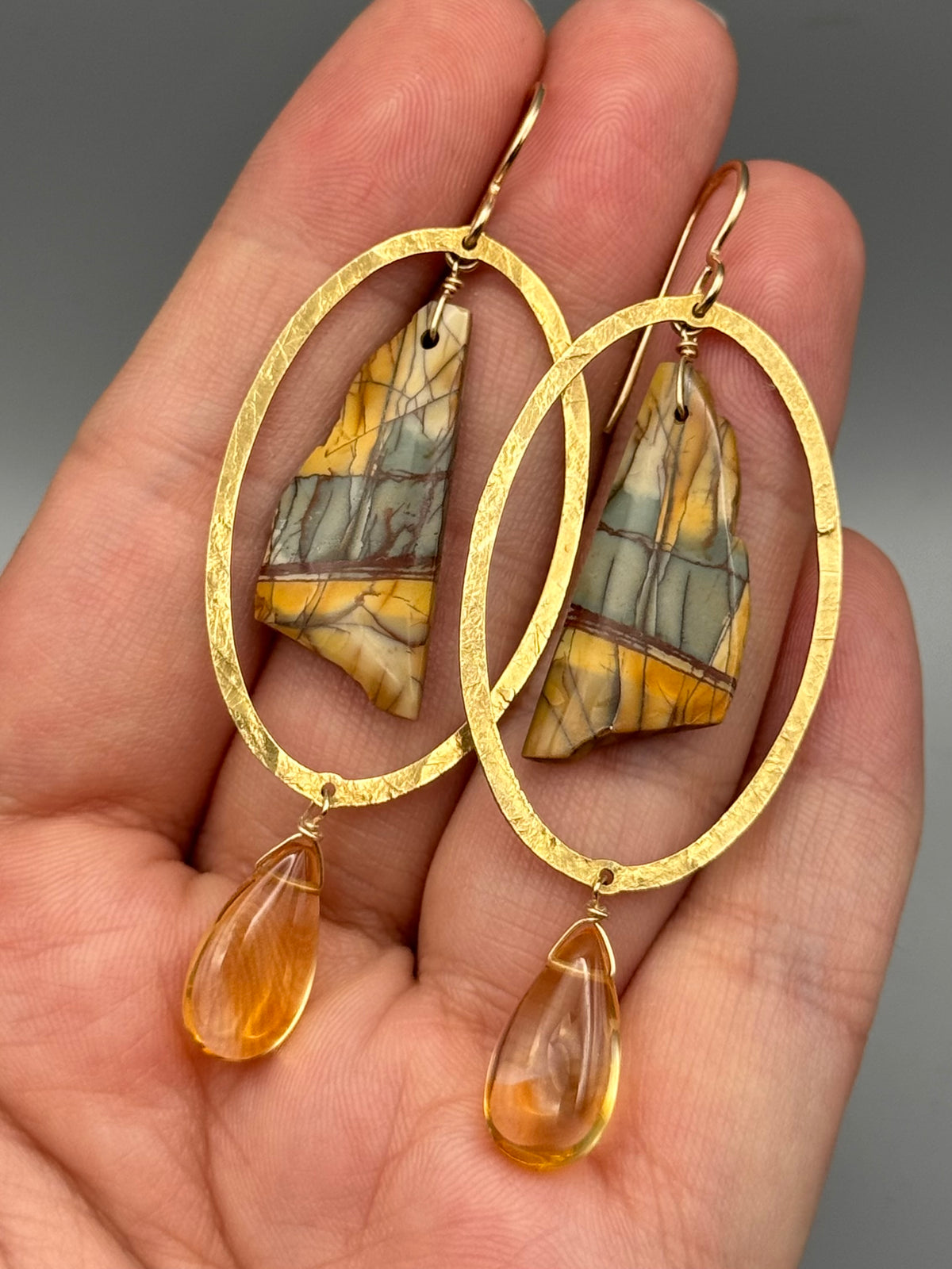 •LUNA• red creek jasper + citrine gold earrings