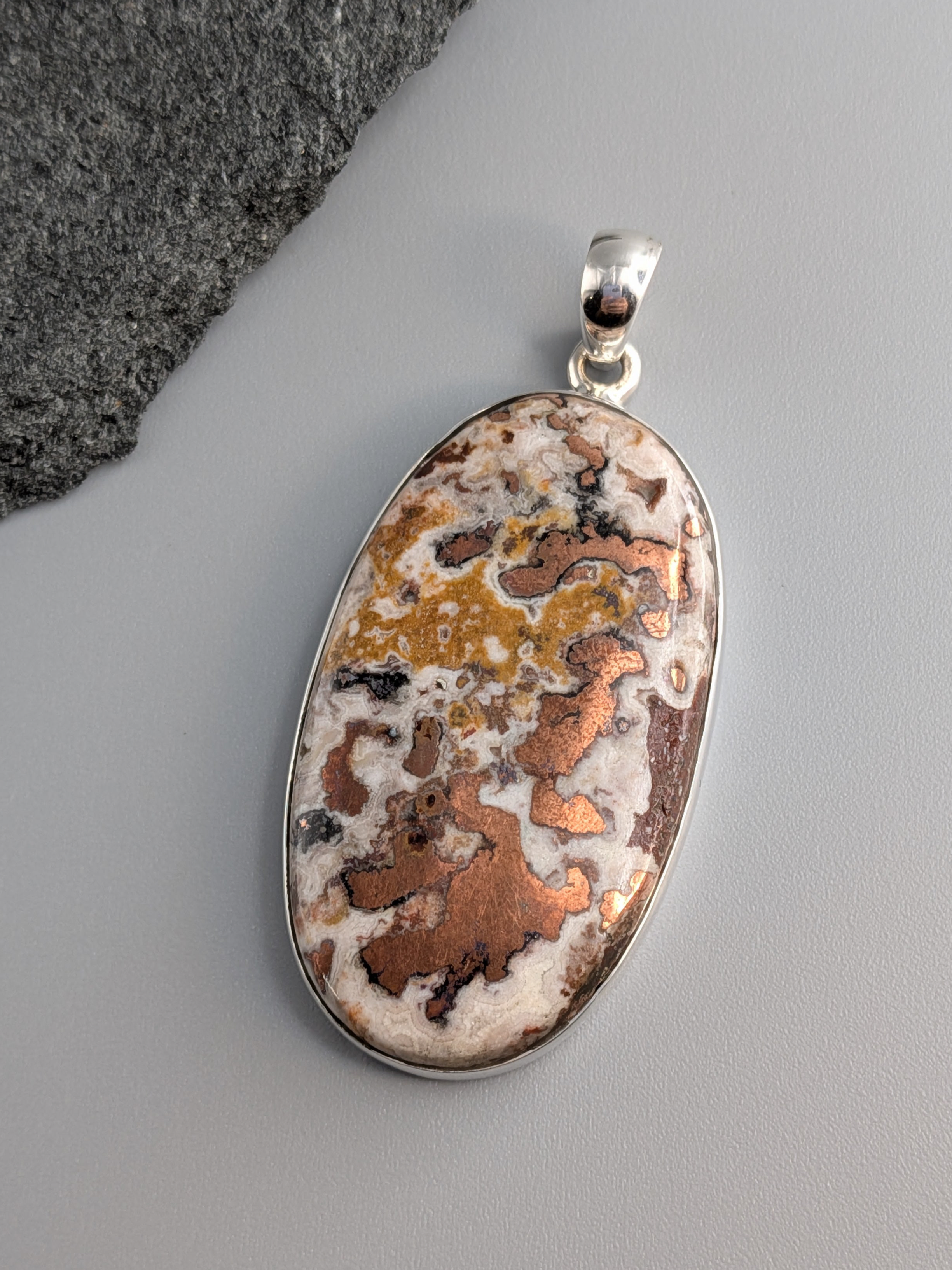 •COPPER IN MATRIX - OVAL• sterling silver pendant