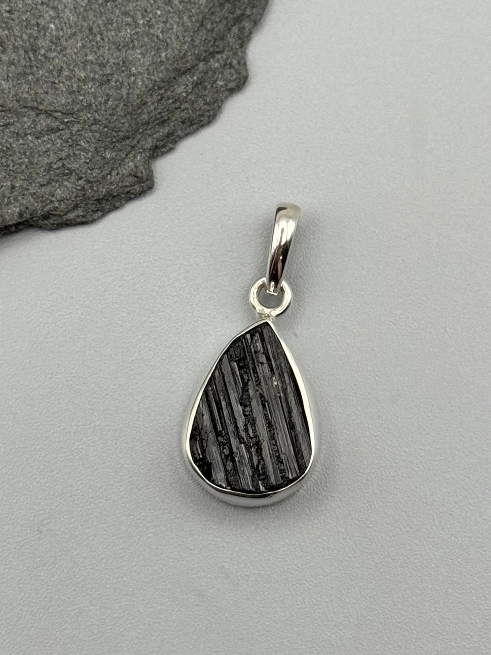 •BLACK TOURMALINE - LIL' TEAR 2• sterling silver pendant