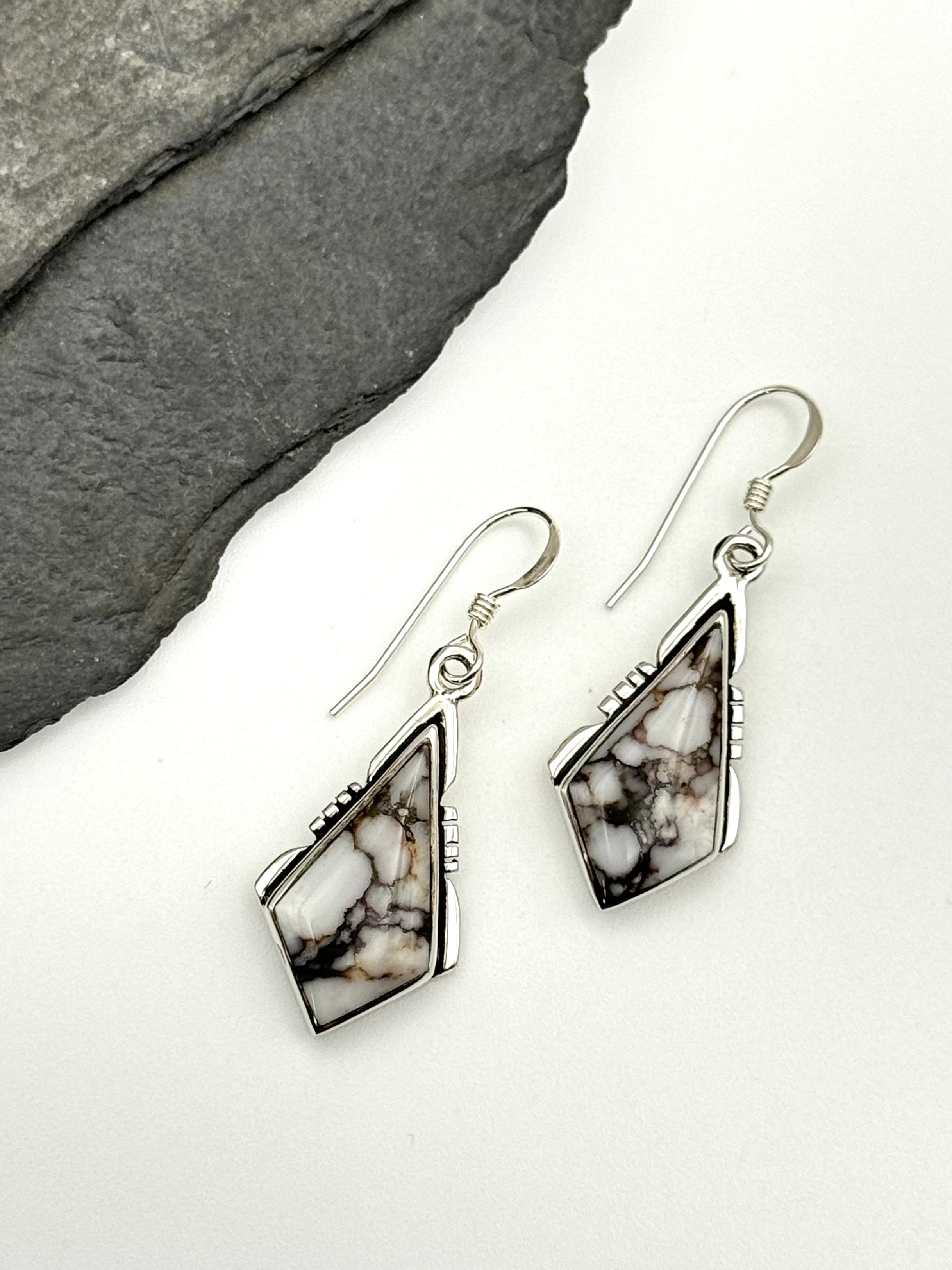 •WILD HORSE JASPER KITE• Navajo silver dangle earrings