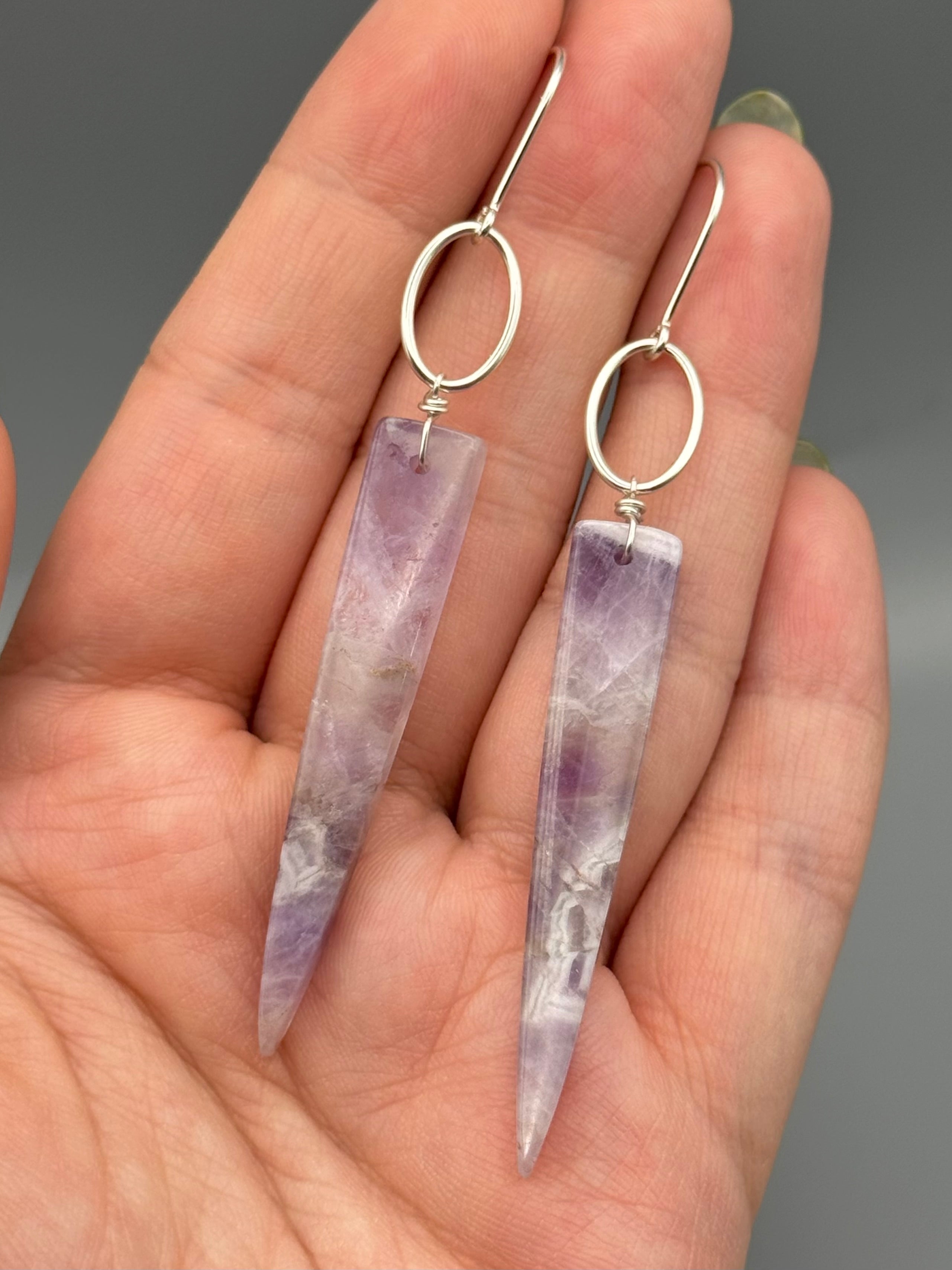 •IO• chevron amethyst fang + silver earrings