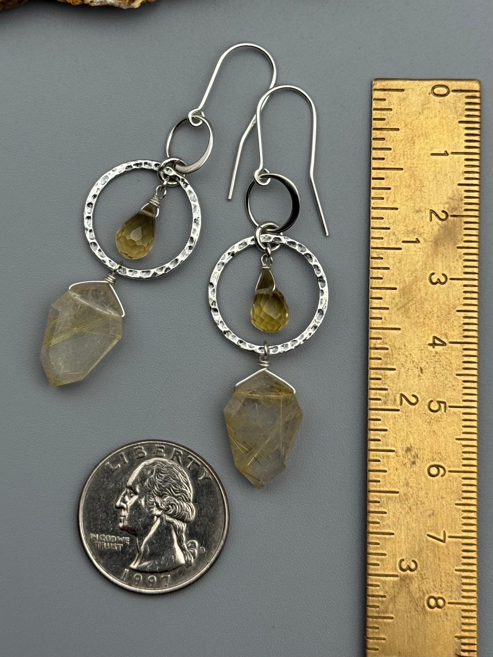 •EQUA-LUNA• lemon quartz + rutilated quartz silver earrings
