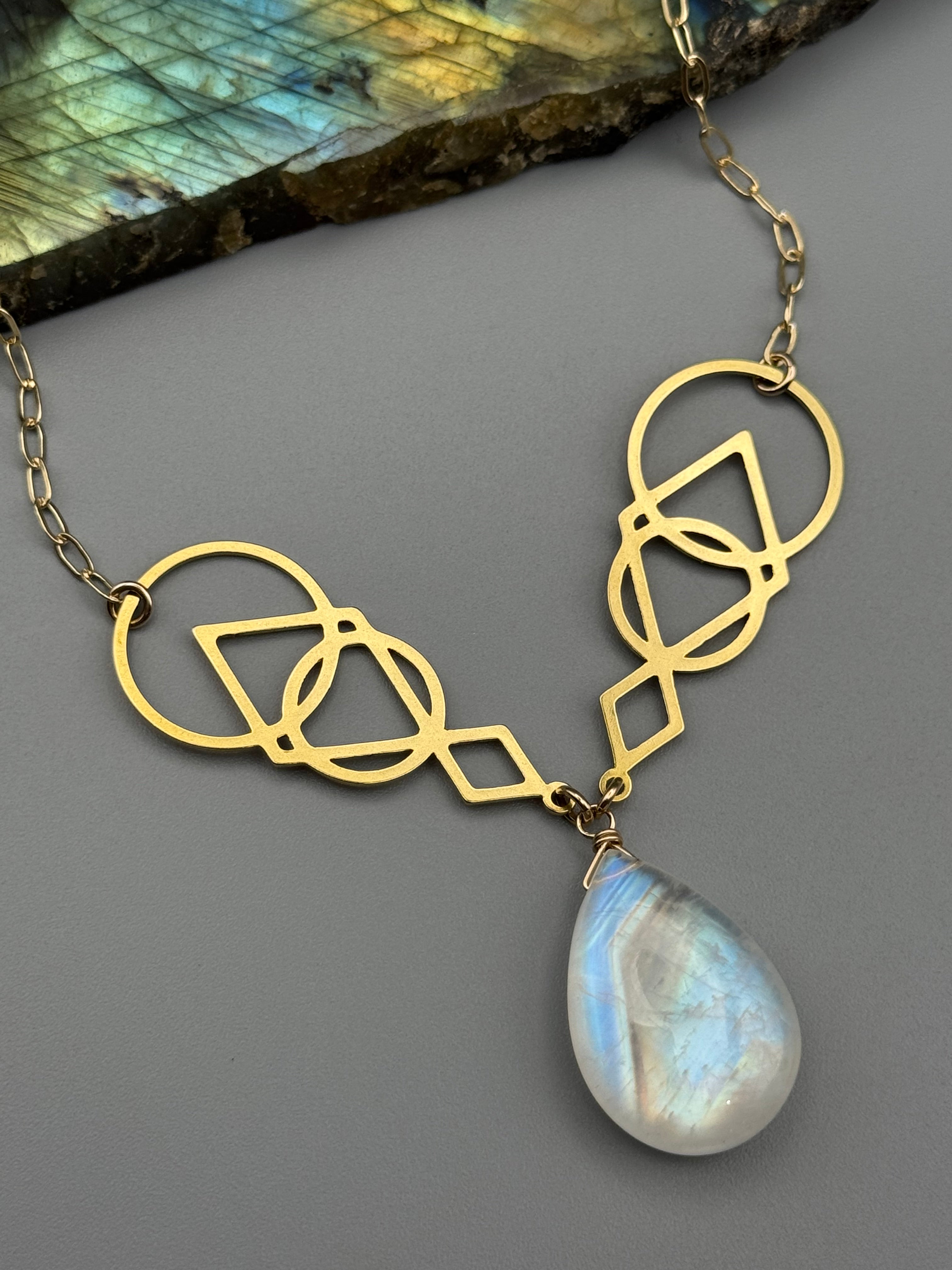 •SIGNS• rainbow moonstone + gold necklace (16"-18" long)