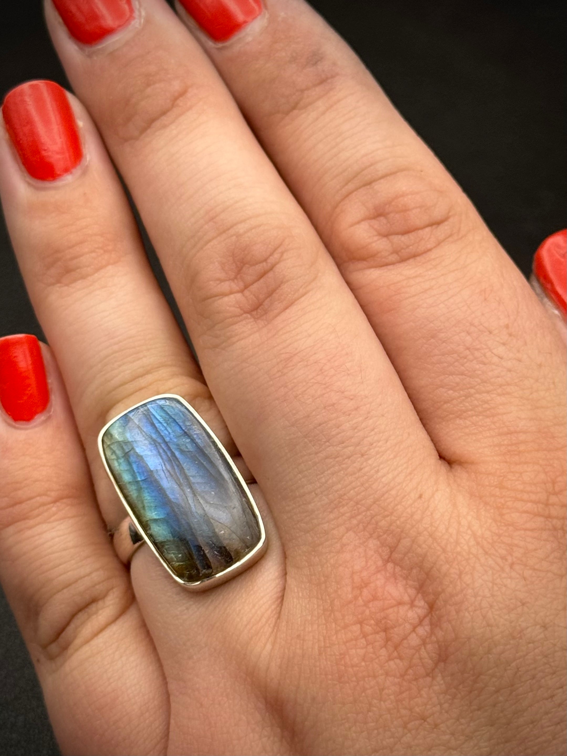 •LABRADORITE - LARGER SOFT RECTANGLE• silver ring (size 7)