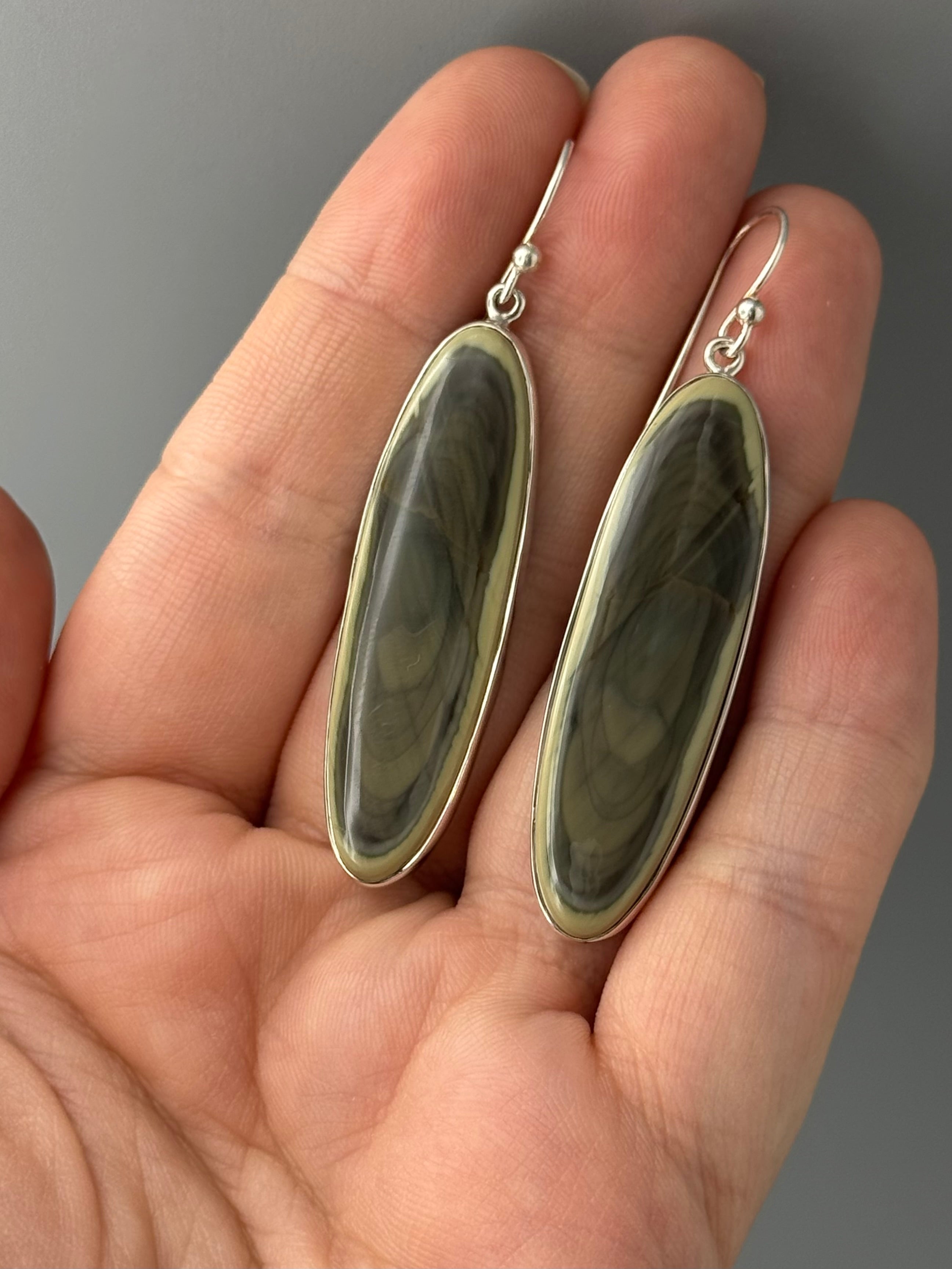 •IMPERIAL JASPER - ELONGATED OVAL• silver dangle earrings