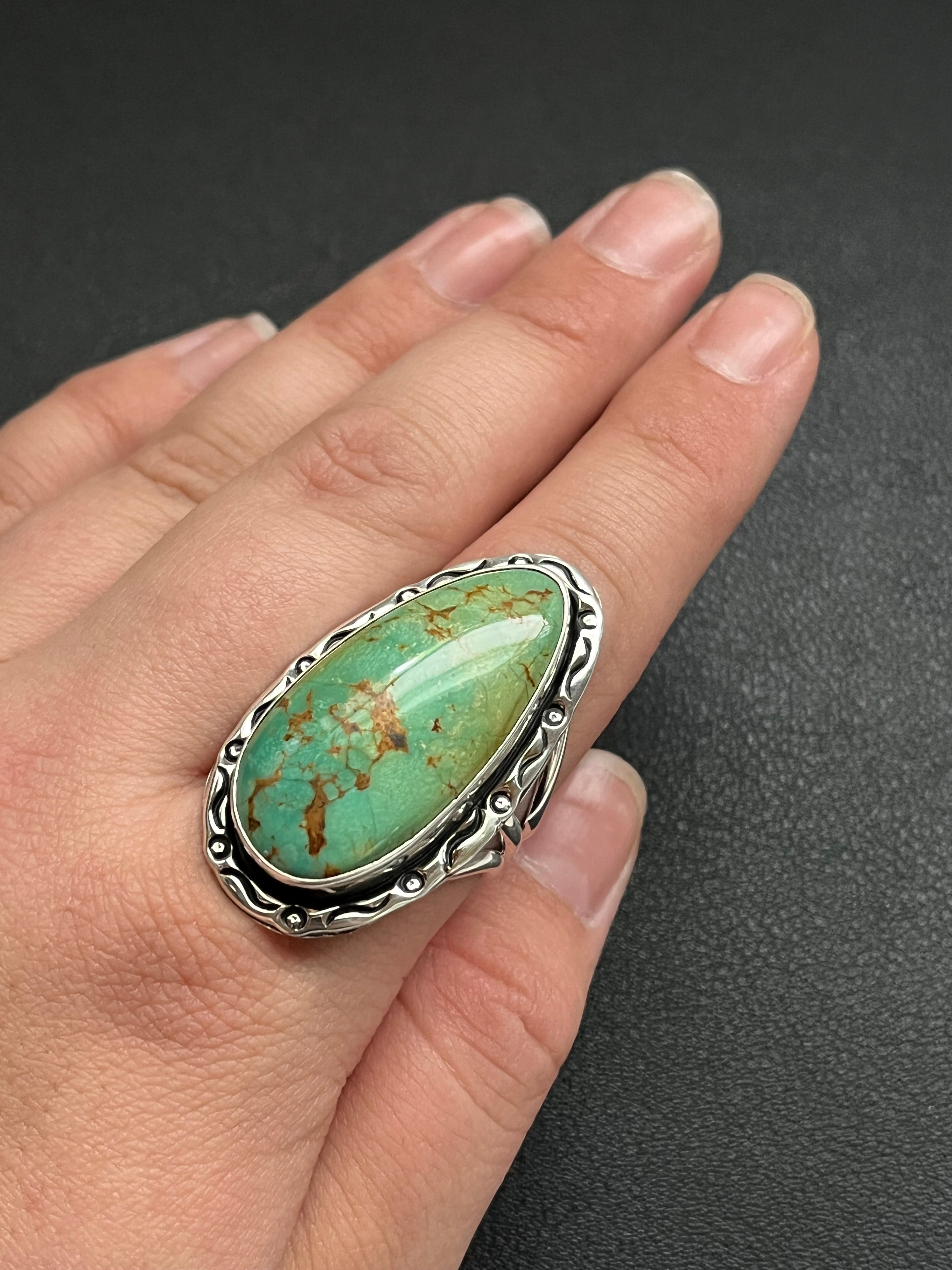 •KINGMAN TURQUOISE• Navajo silver ring - size 10.5