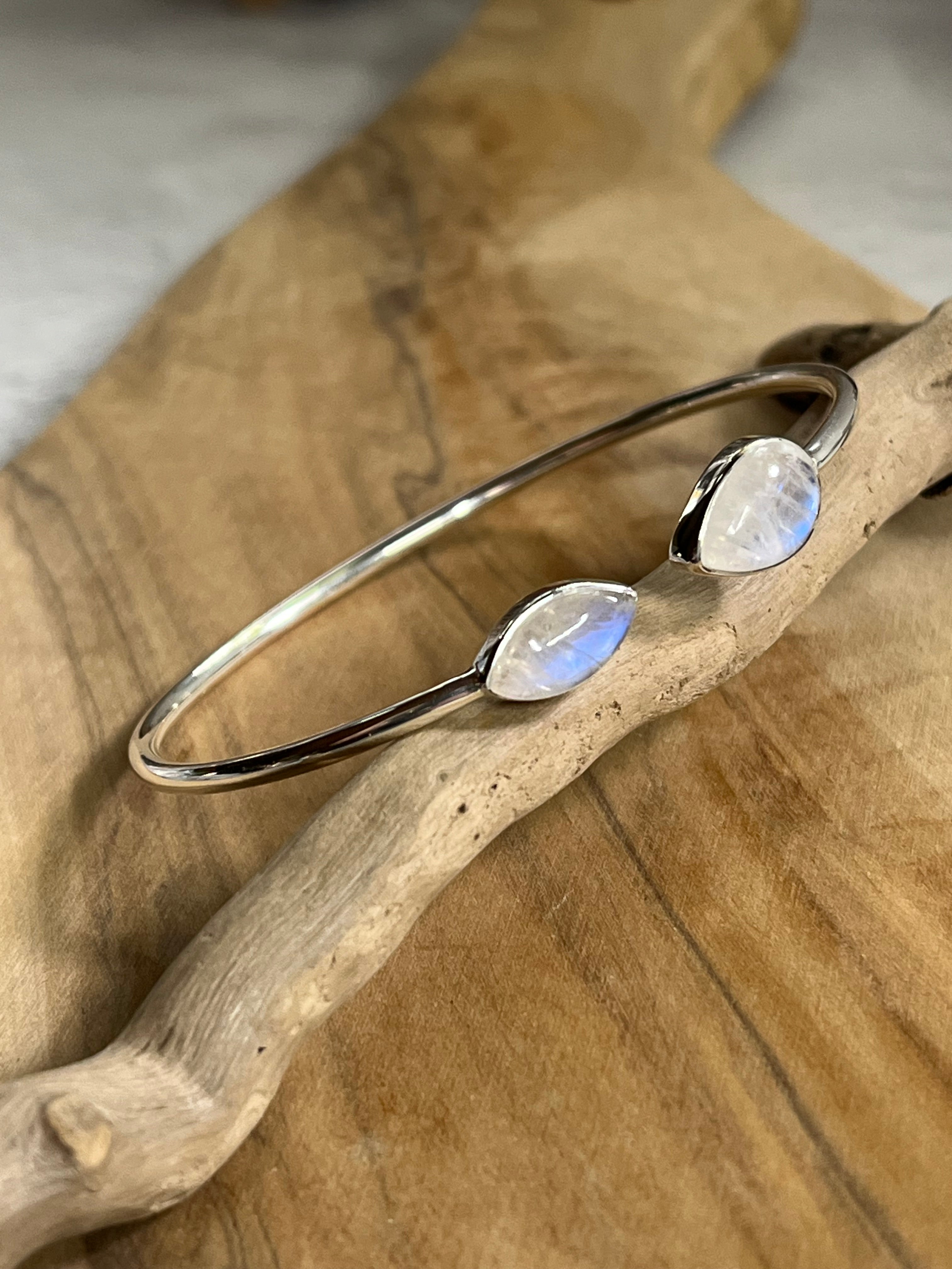 •EYE + TEAR• rainbow moonstone + silver twist-on cuff bracelet