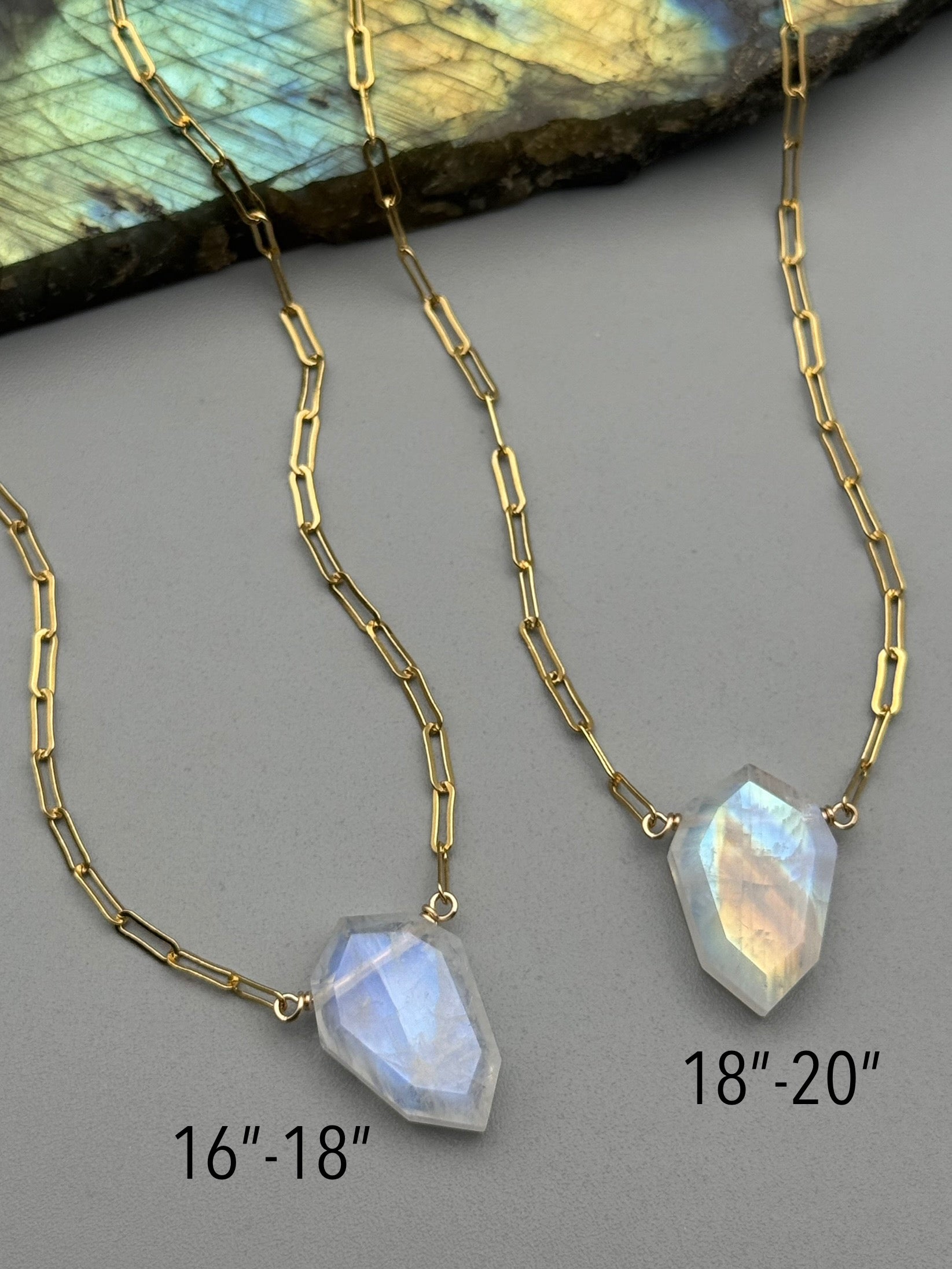 •AEON• rainbow moonstone lil’petal + gold necklace (various lengths)