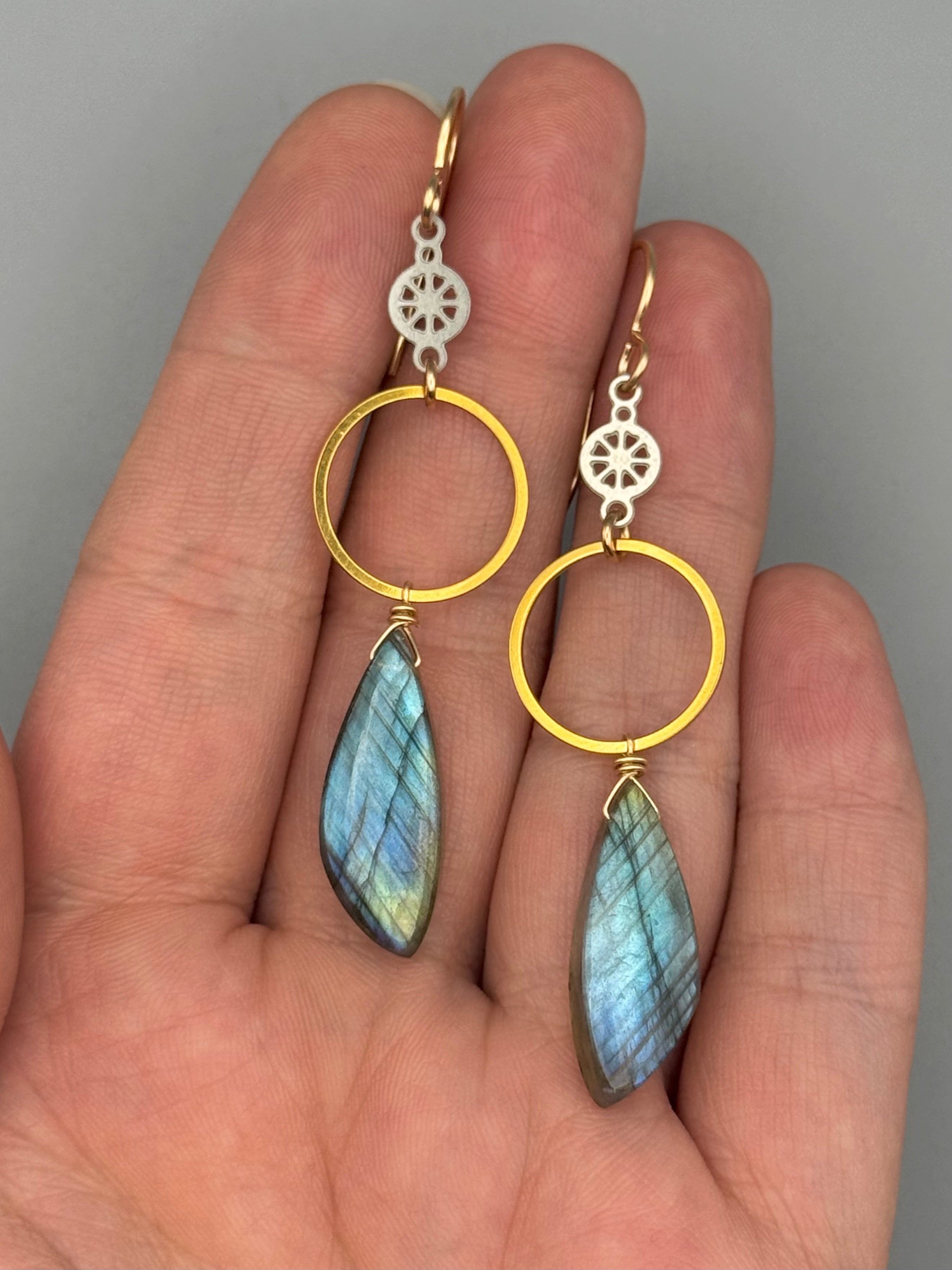 •ROSE WINDOW• labradorite + mixed metal earrings