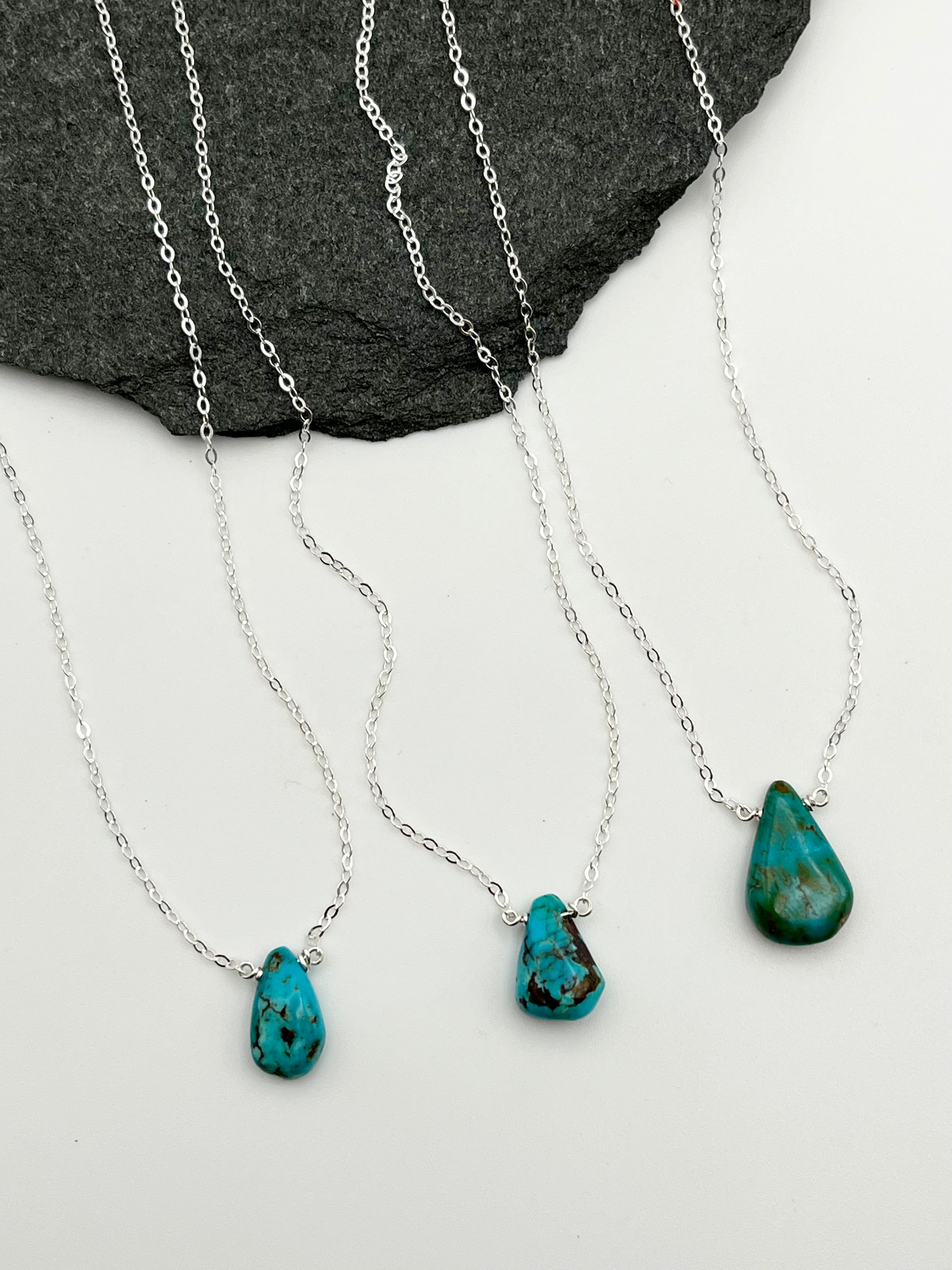 •STRAY• turquoise teardrop + silver necklace