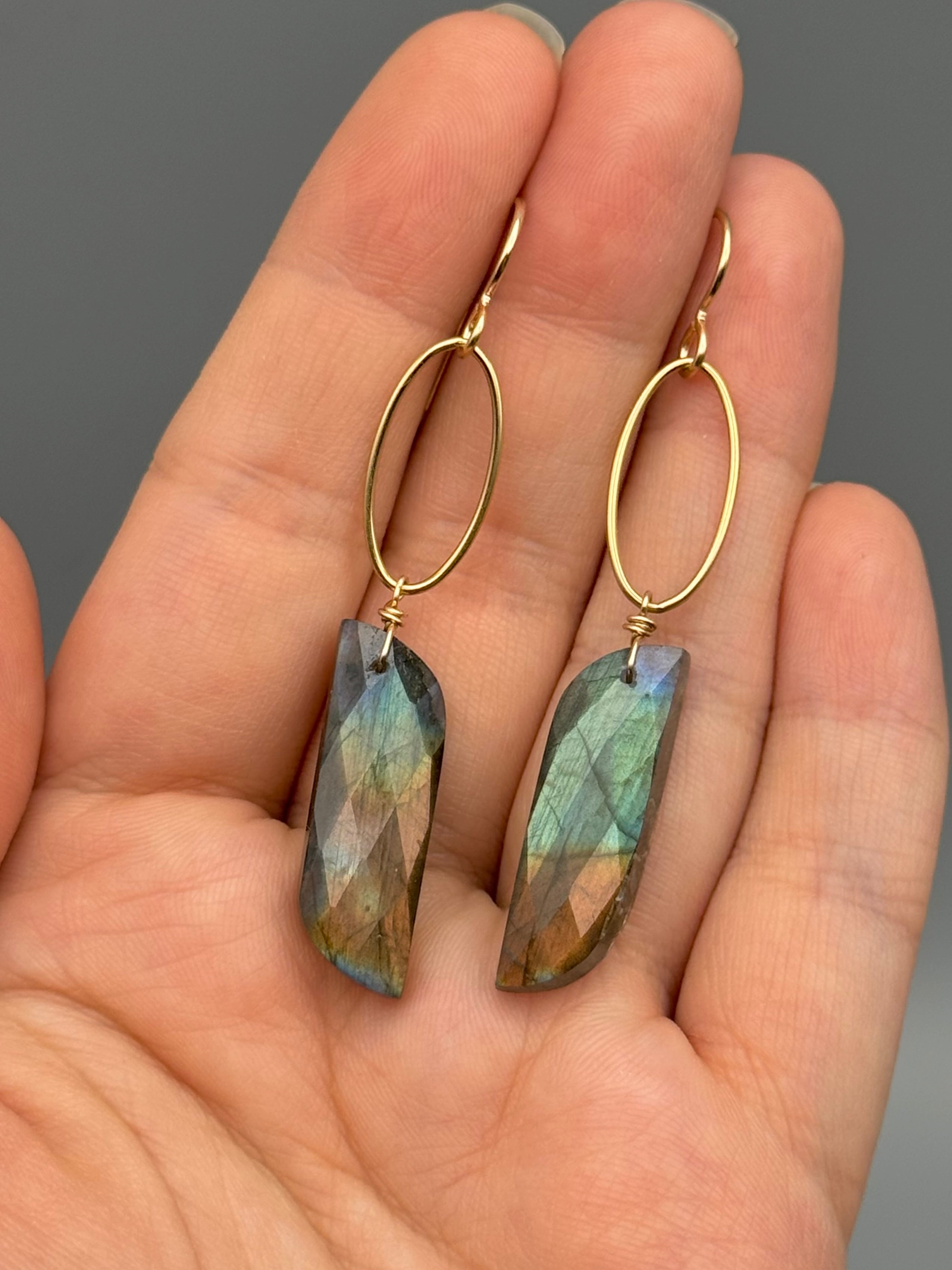 •IO• faceted labradorite partridge + gold earrings