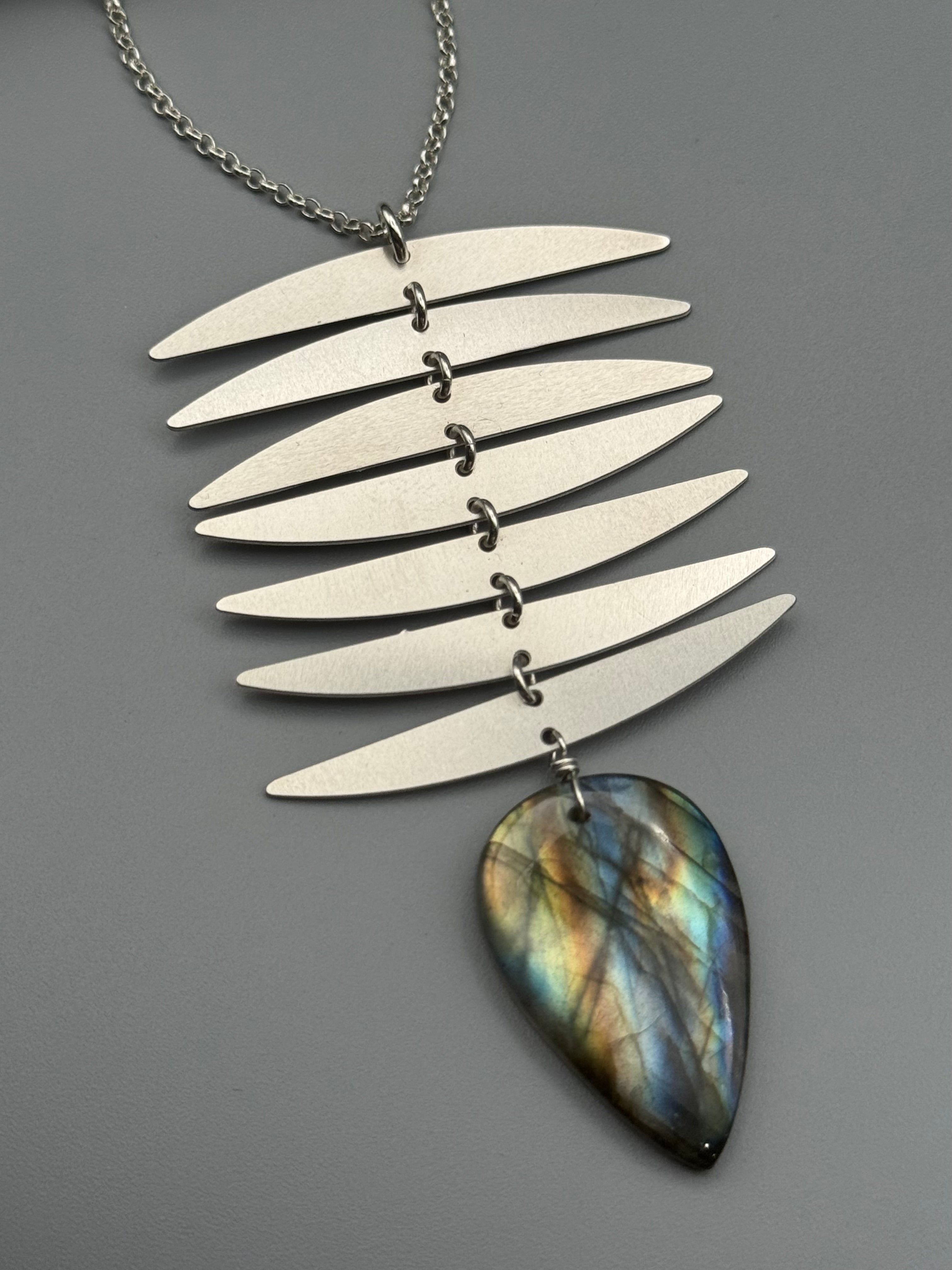 •OSSEOUS• labradorite + silver necklace (26"-28" long)