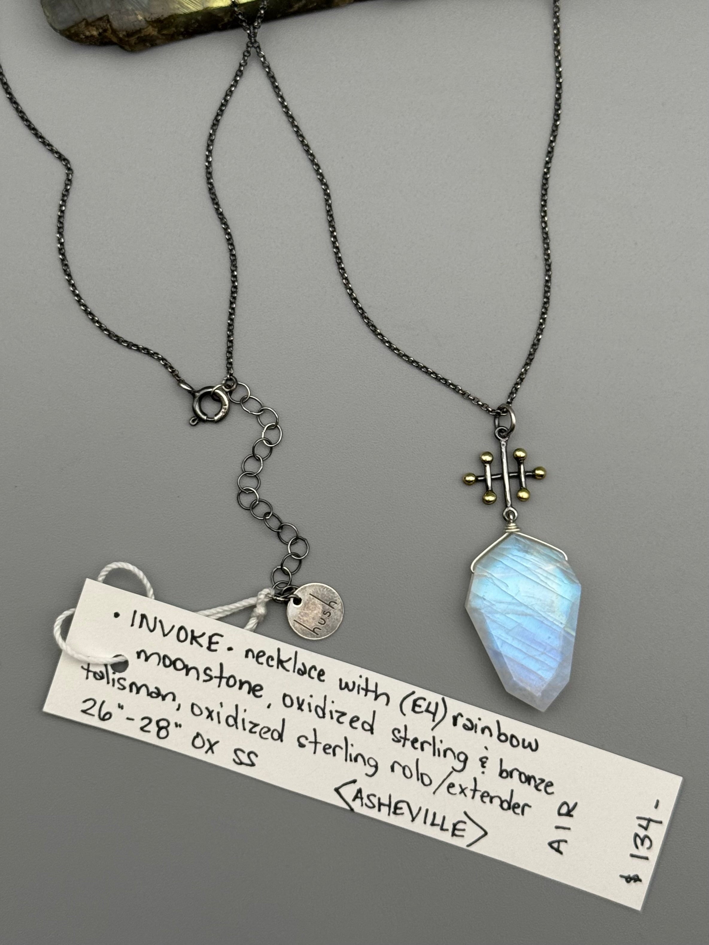 •INVOKE• rainbow moonstone + mixed metal necklace (26"-28" long)