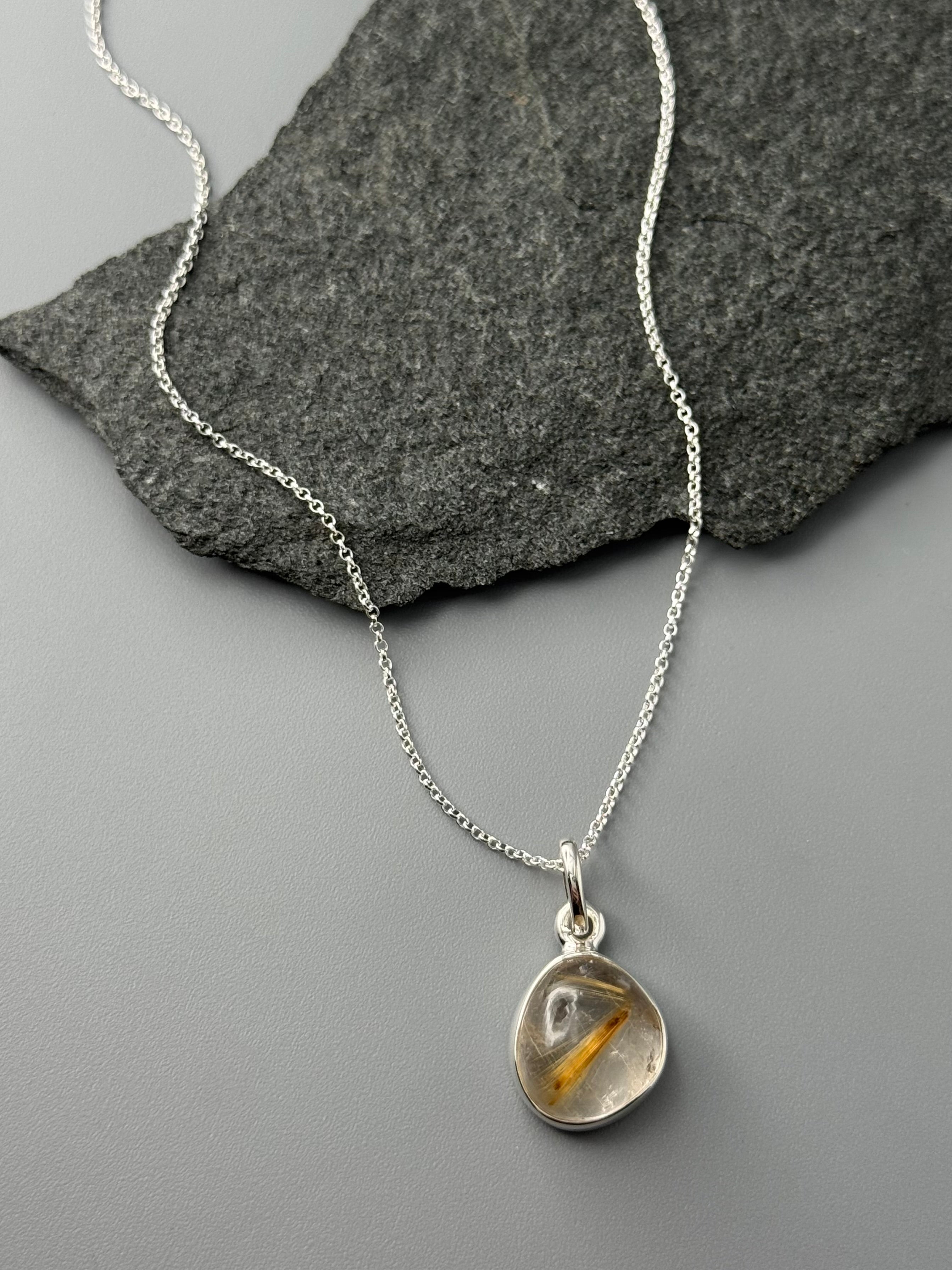 •RUTILATED QUARTZ - SMALL FREEFORM• sterling silver necklace (18" long)