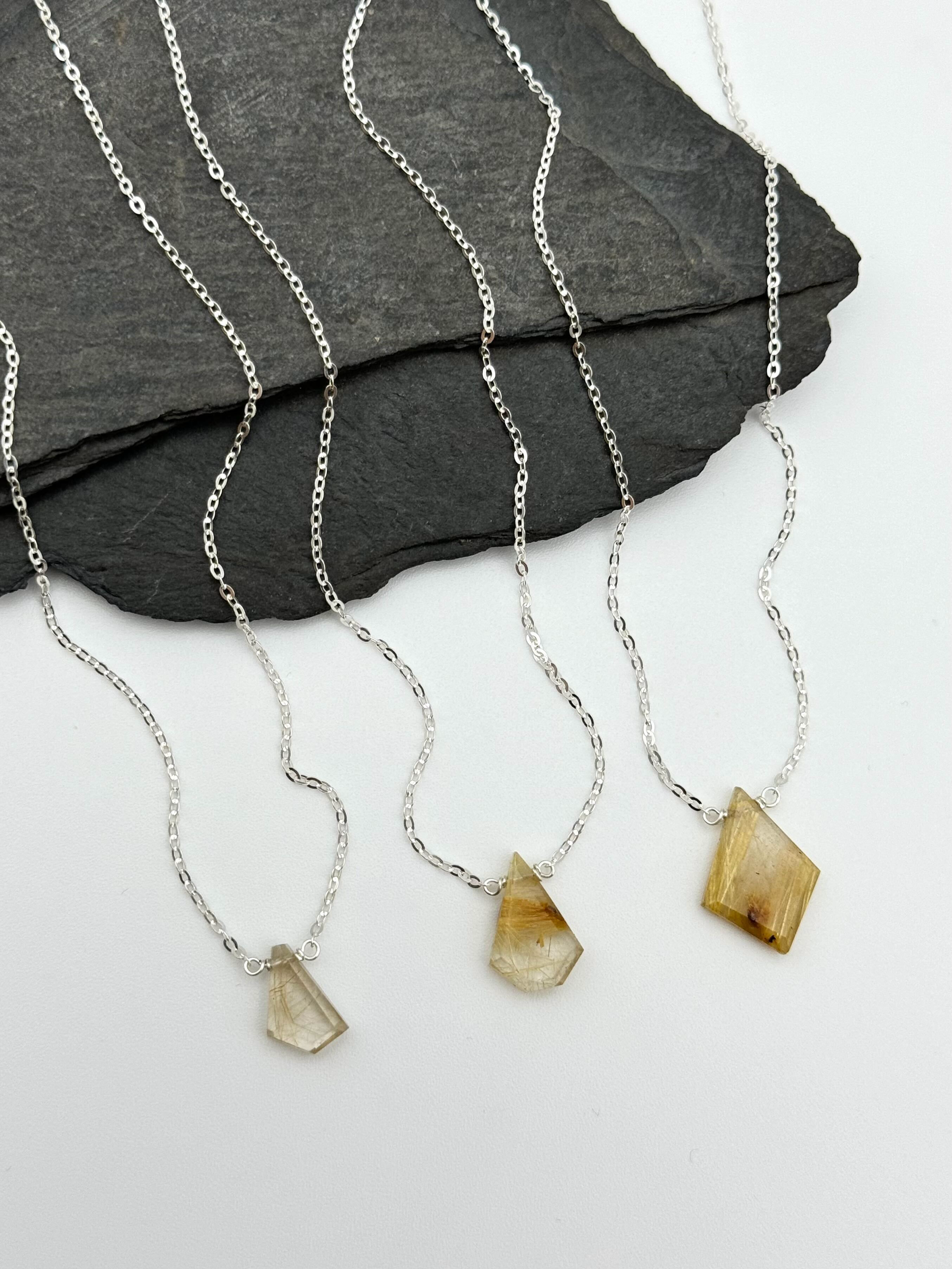 •STRAY• flat faceted rutilated quartz geo's  + silver necklace