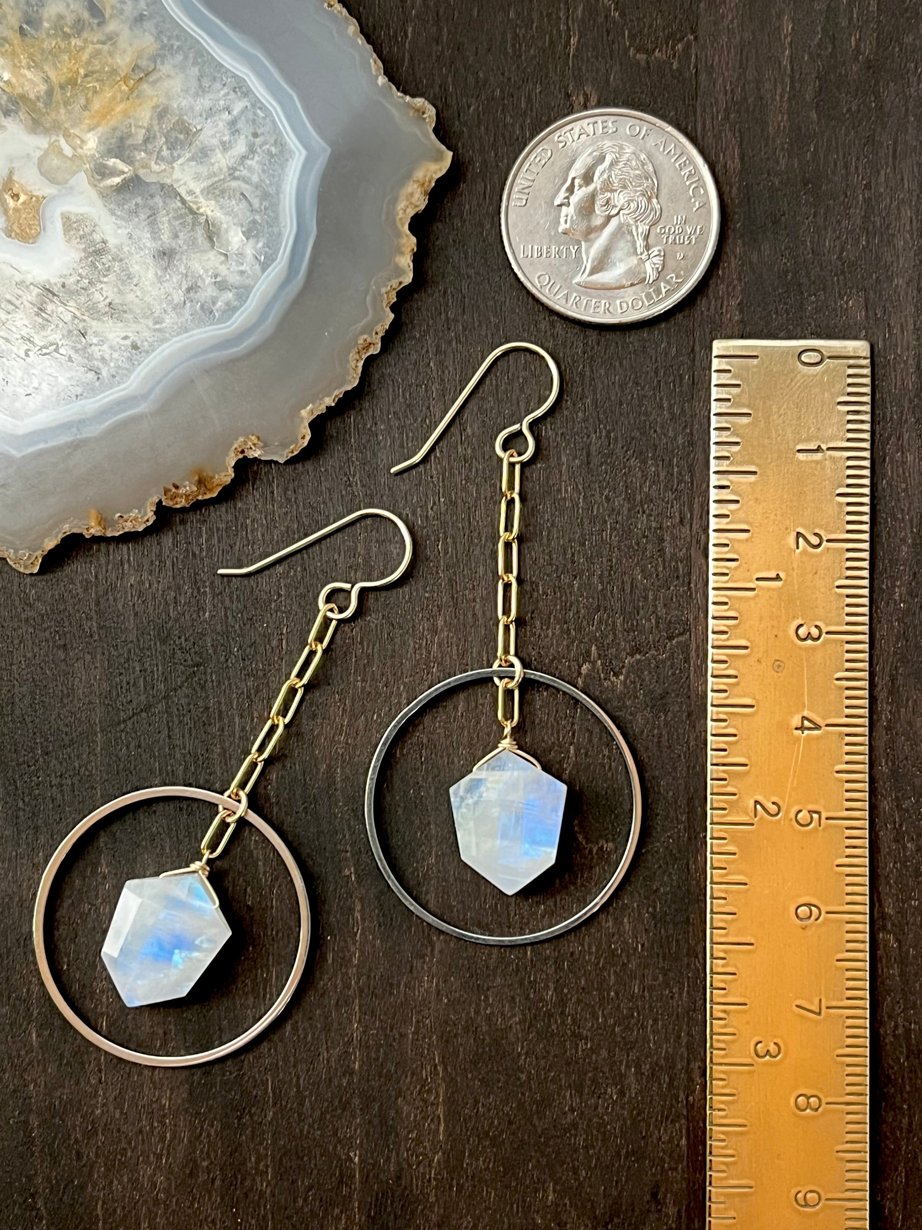 •ECLIPSE SWING• rainbow moonstone + mixed metal dangle earrings