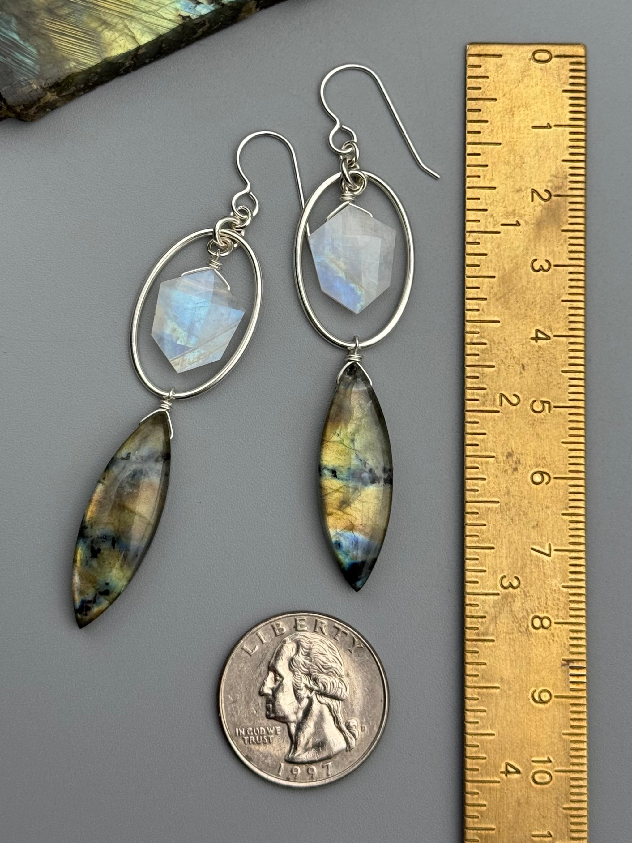 •LUNA• rainbow moonstone + labradorite silver earrings