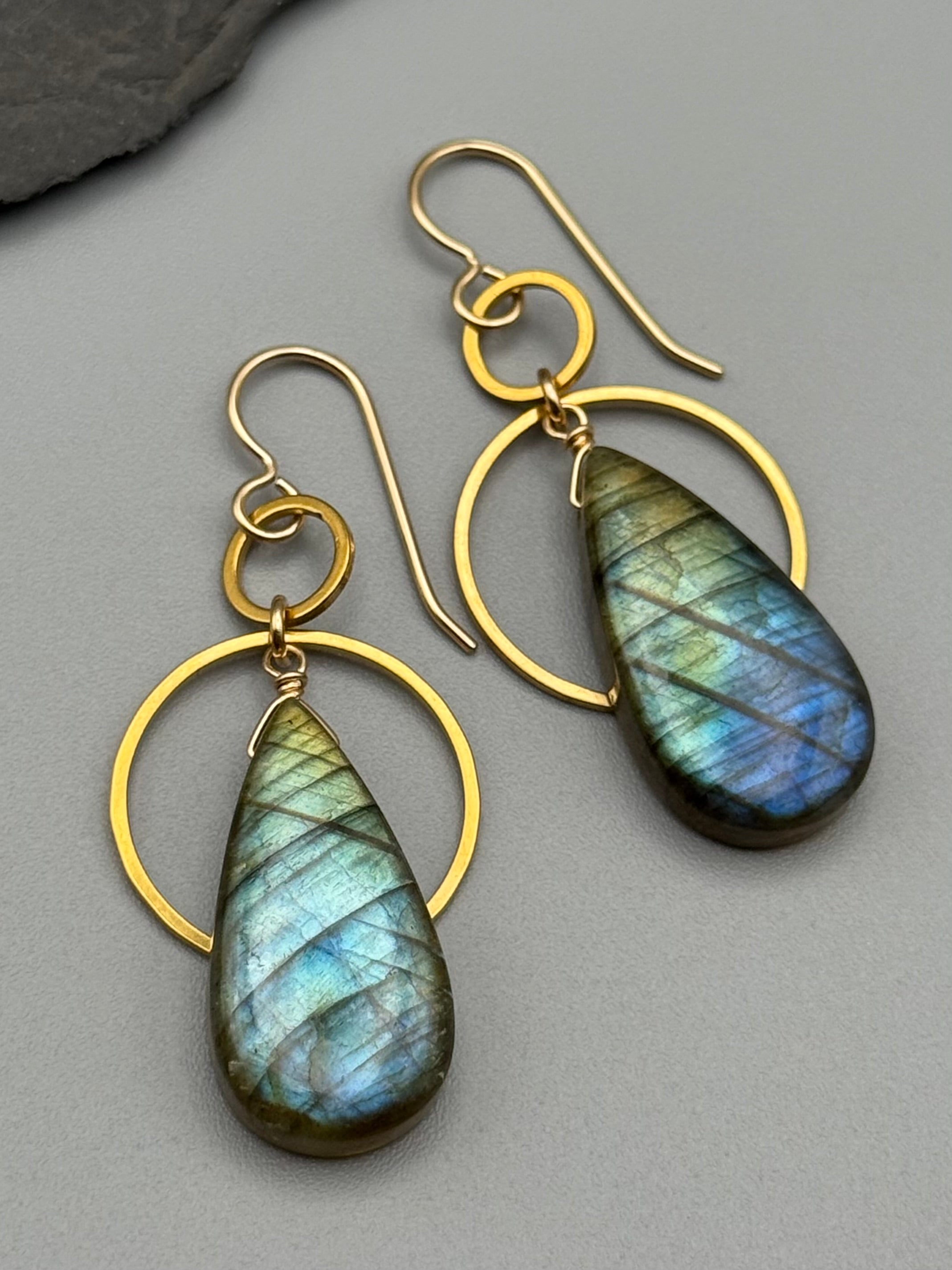 •EQUA-ORBIT• labradorite teardrop + gold earrings