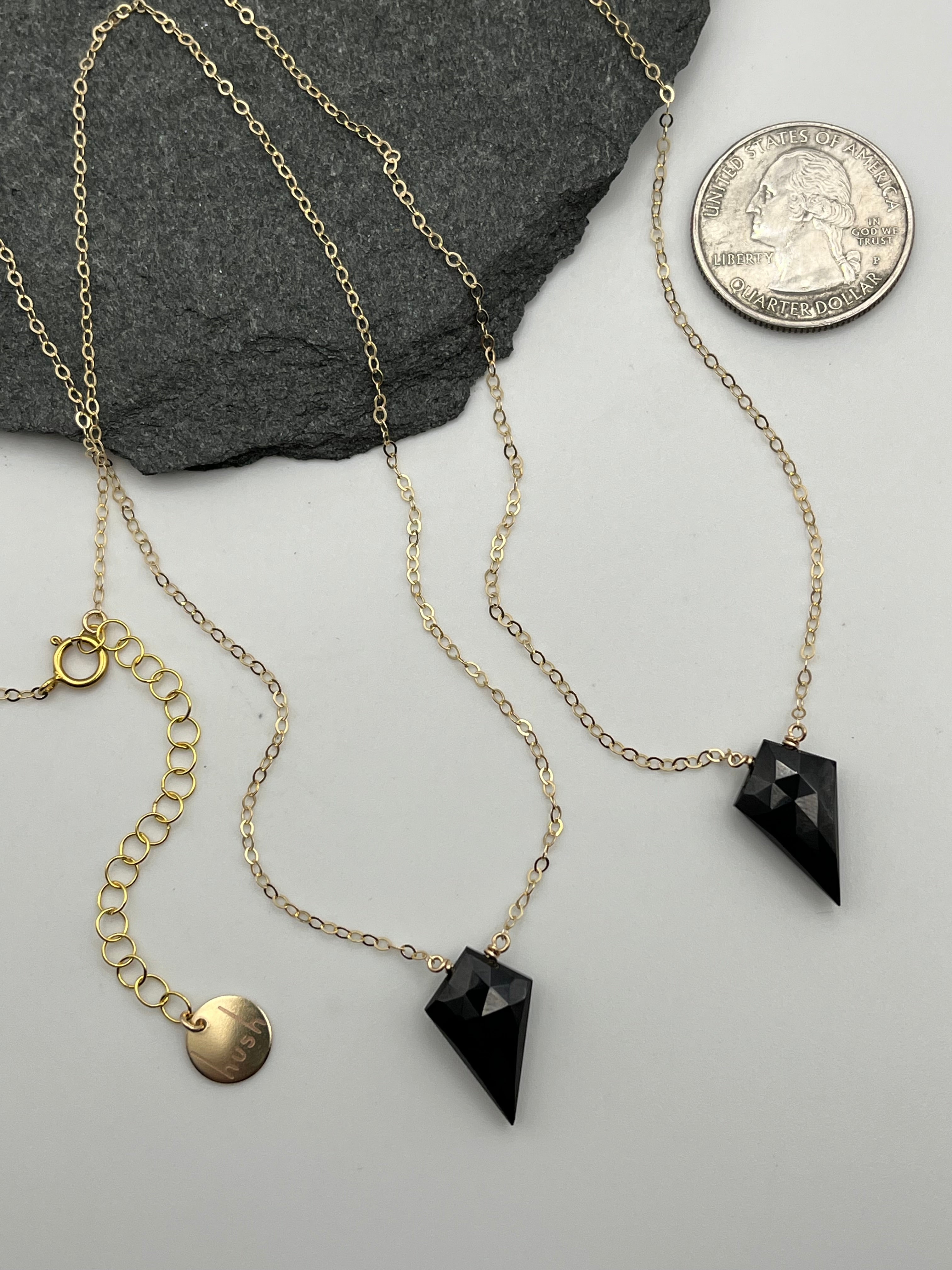 •STRAY• faceted black spinel kite + gold necklace