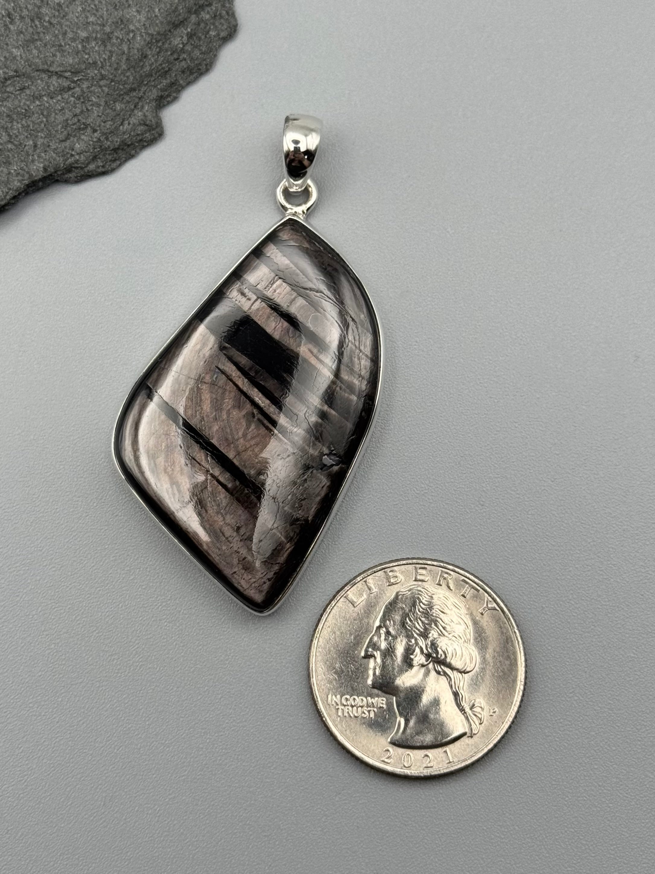 •HYPERSTHENE - FREEFORM• sterling silver pendant