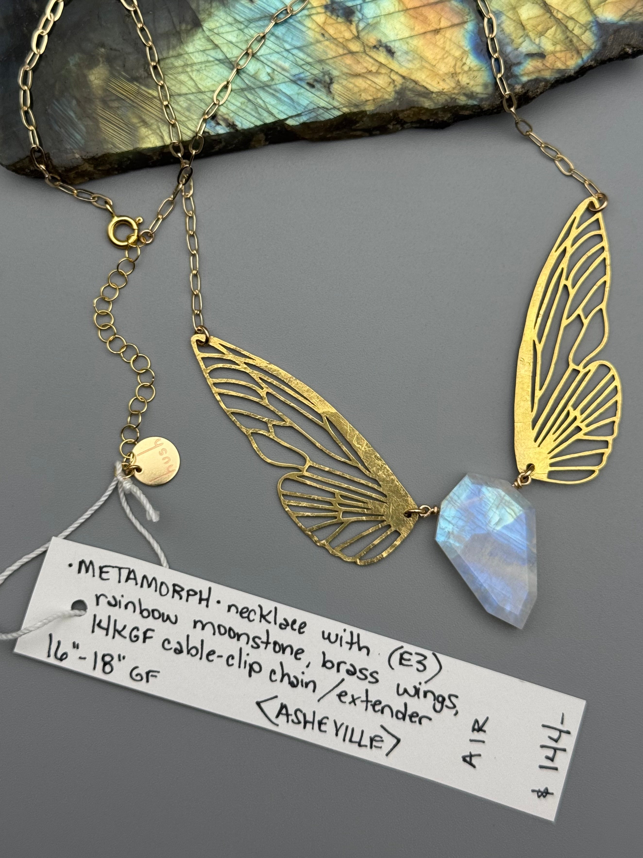 •METAMORPH• rainbow moonstone petal + gold necklace (16"-18" long)
