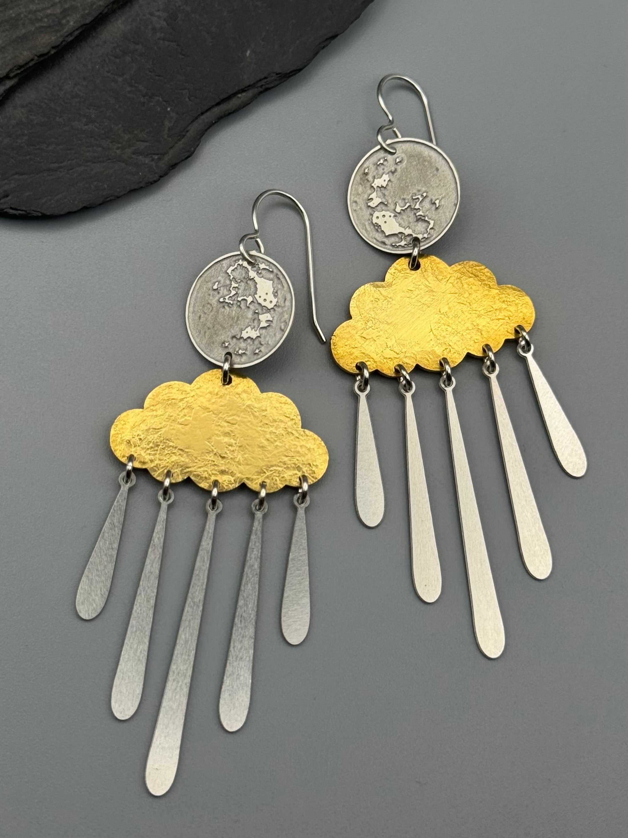 •MOON SHOWER• mixed metal dangle earrings