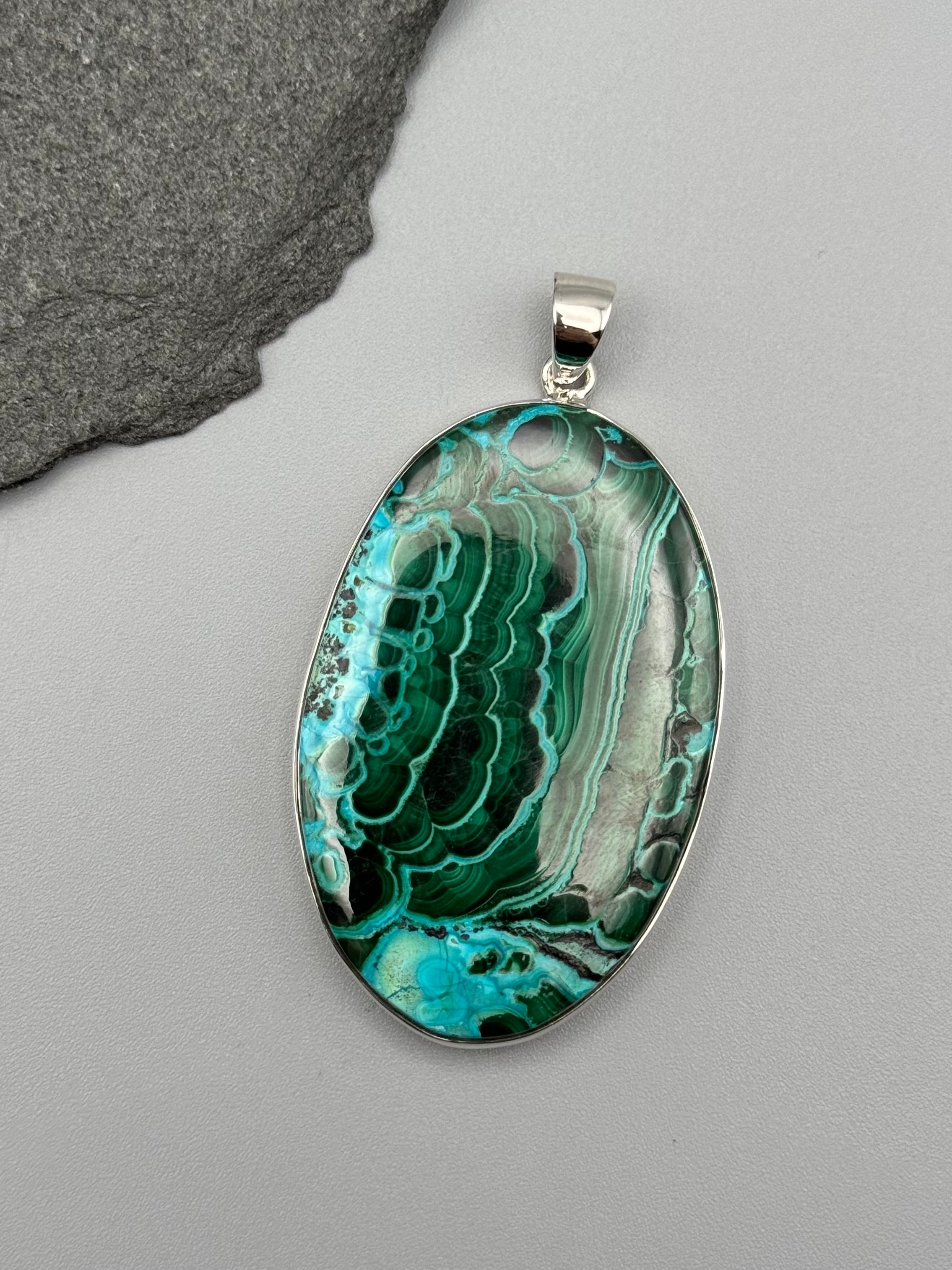 •MALACHITE CHRYSOCOLLA - LARGE OVAL• sterling silver pendant