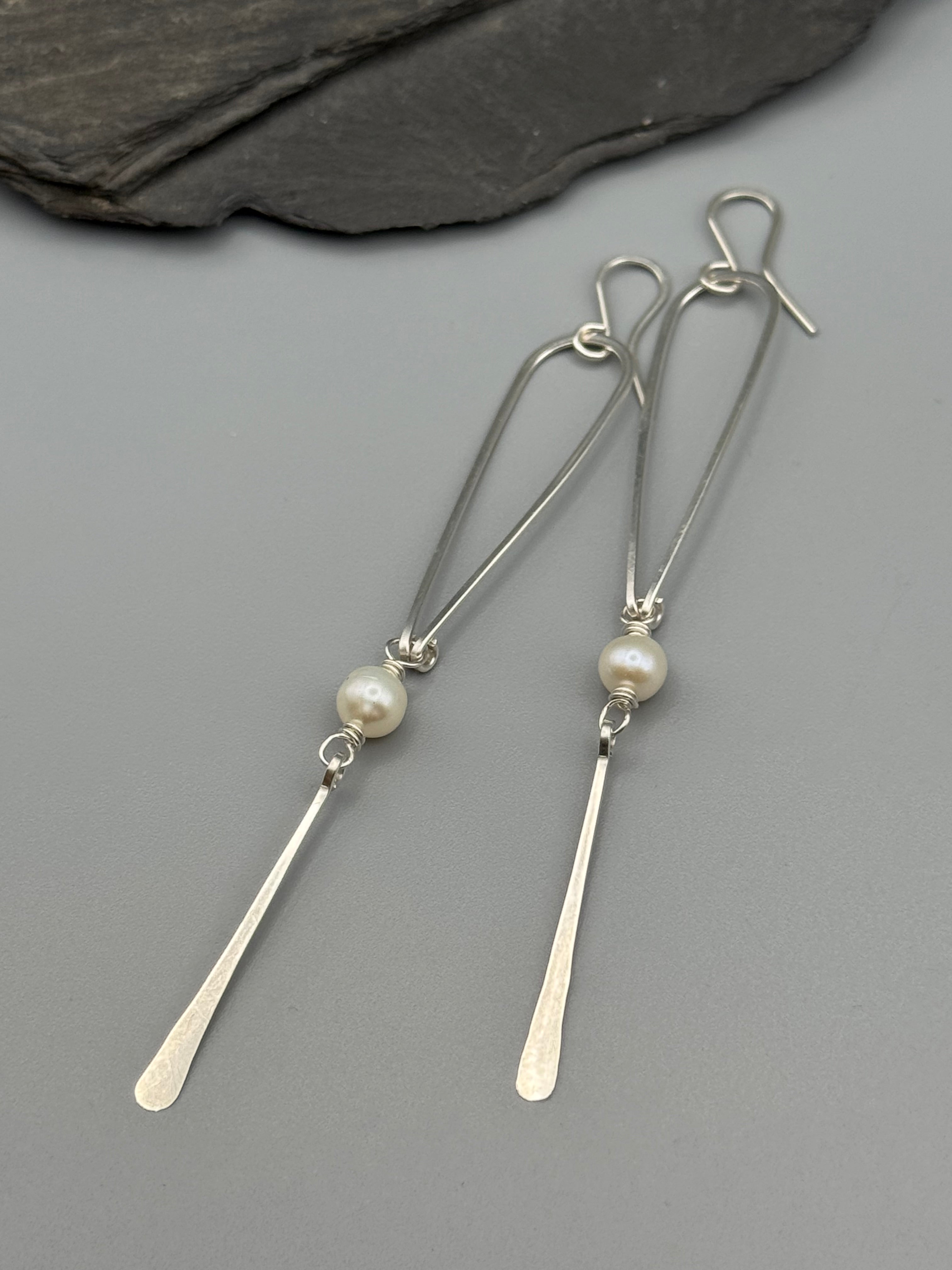 •DRIP• pearl + silver dangle earrings